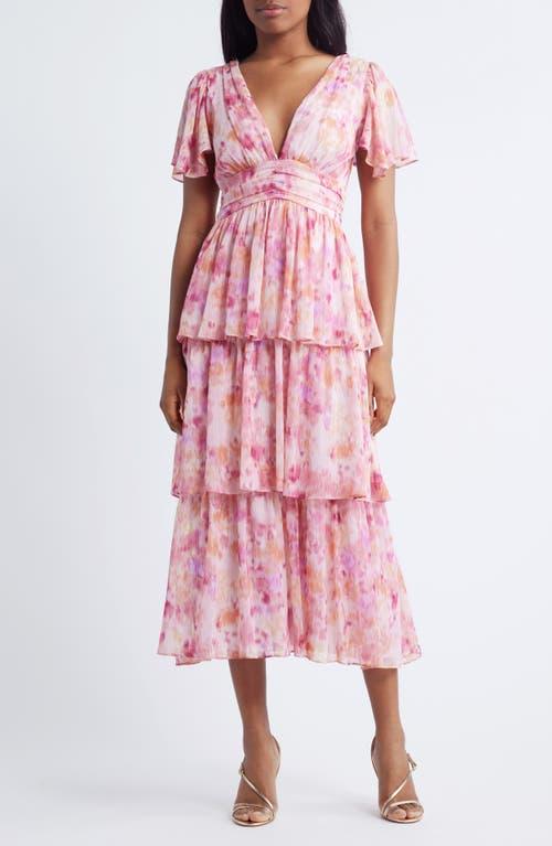 Lulus Eva Short Sleeve Tiered Chiffon Midi Dress in Pink | Lyst Lulus Eva Short Sleeve Tiered Chiffon Midi Dress in Pink | Lyst