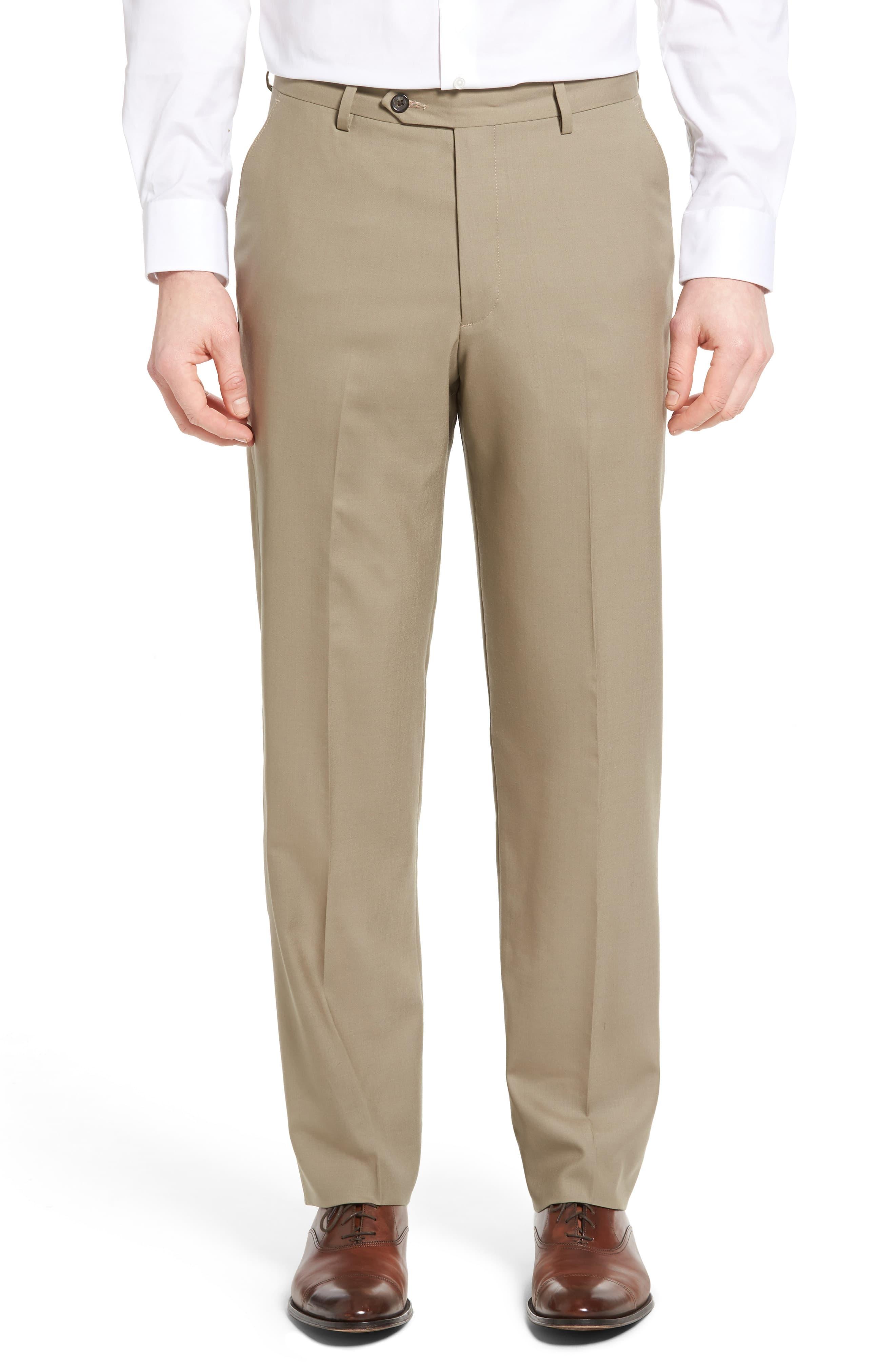 Berle Flat Front Solid Wool Trousers for Men - Lyst