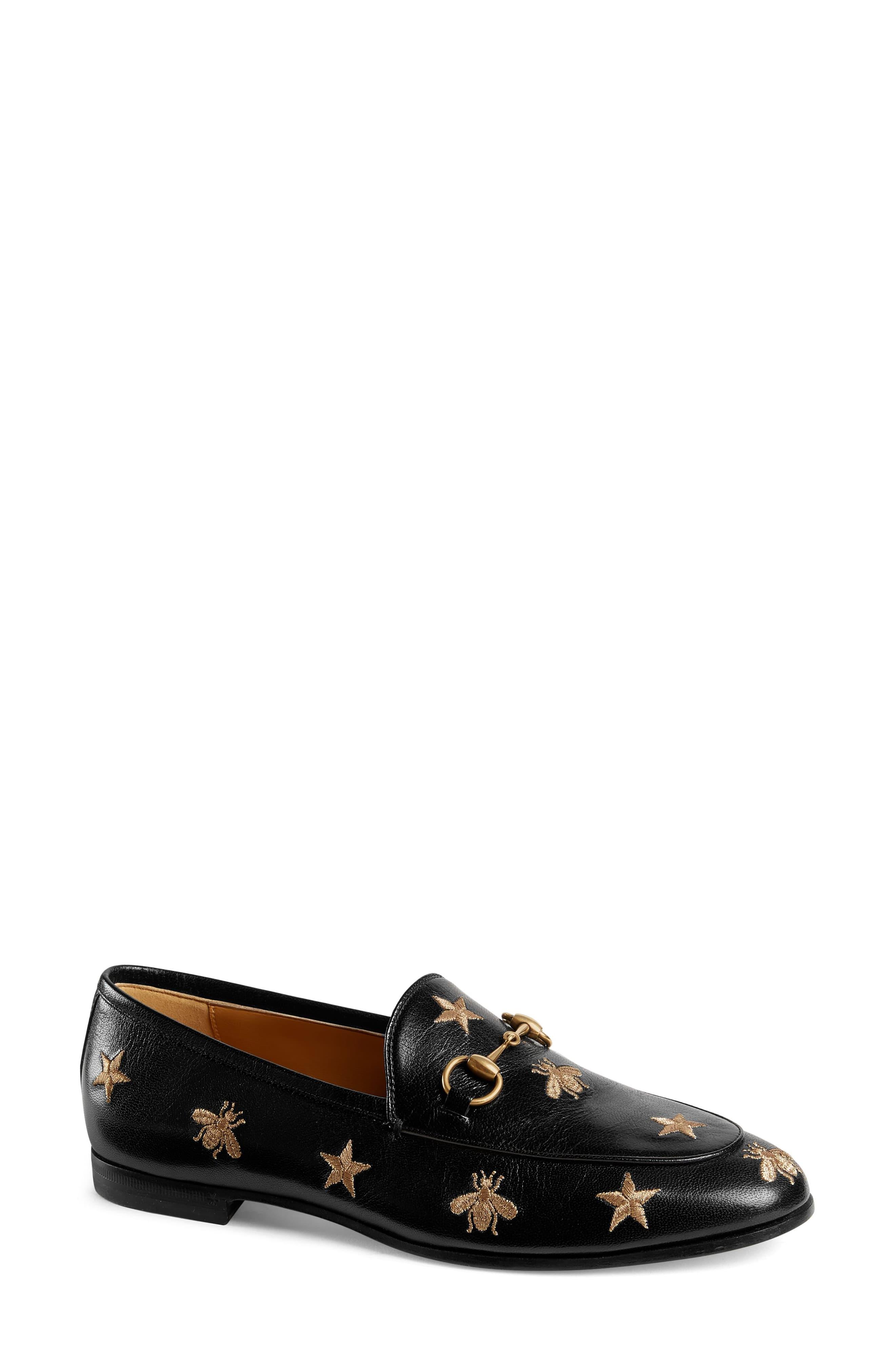 gucci jordaan embroidered leather loafer