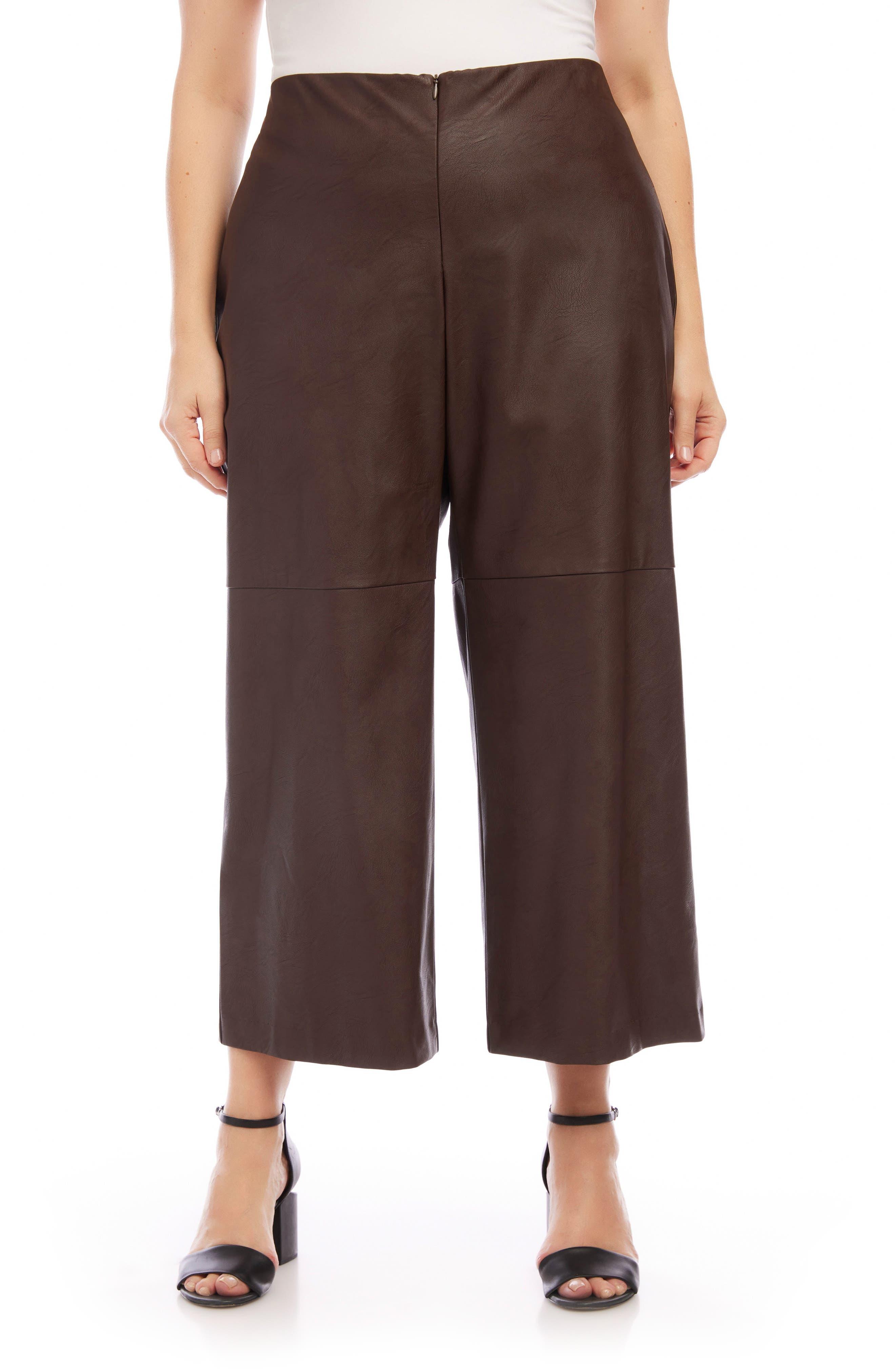 Karen Kane Wide Leg Crop Faux Leather Pants in Brown | Lyst
