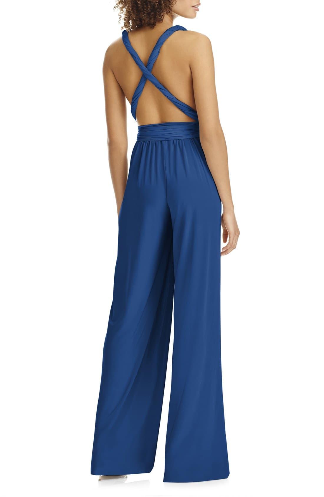 convertible wide leg jersey jumpsuit