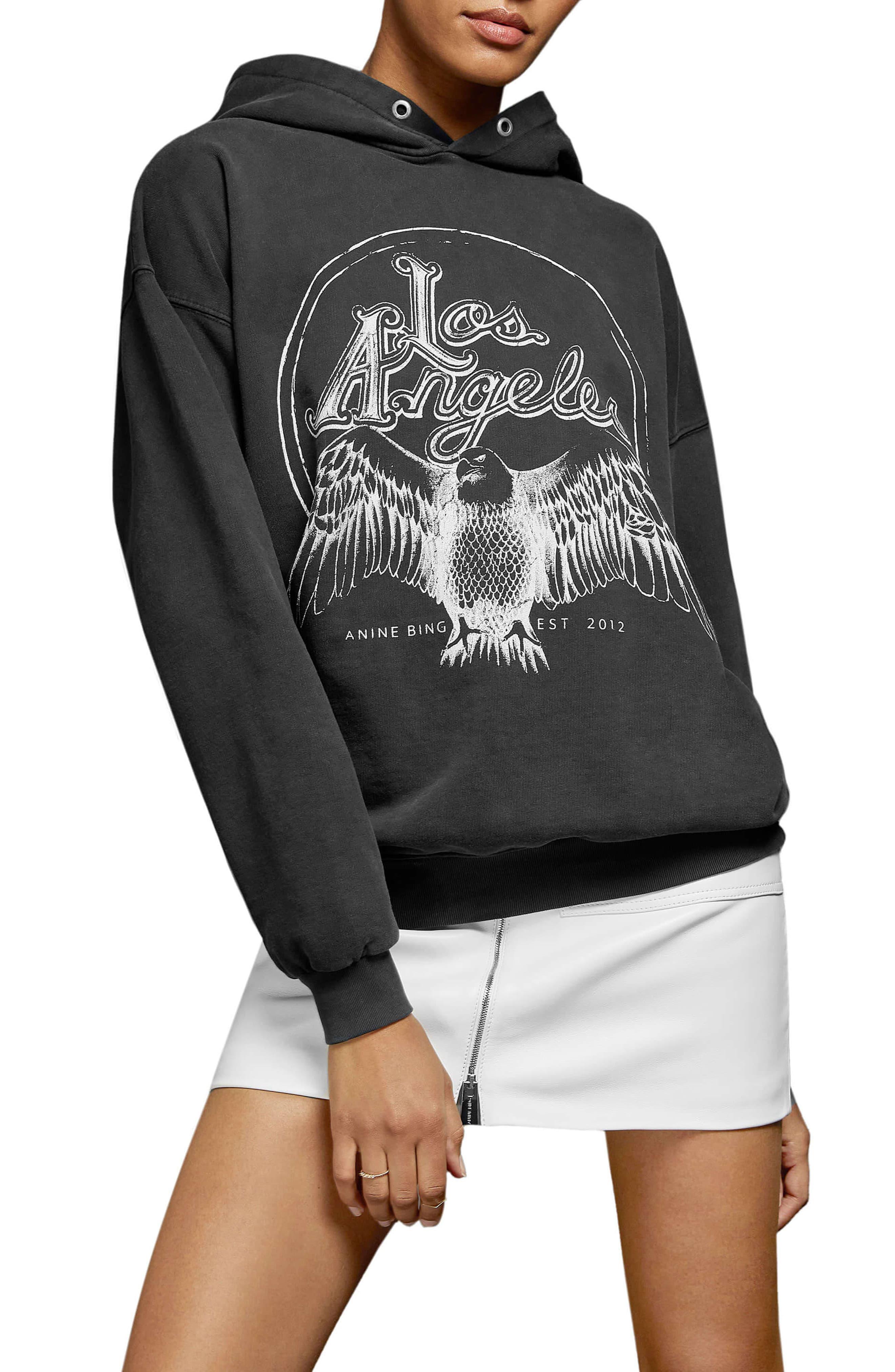 Anine Bing Los Angeles Eagle Graphic Cotton Hoodie in Black - Lyst