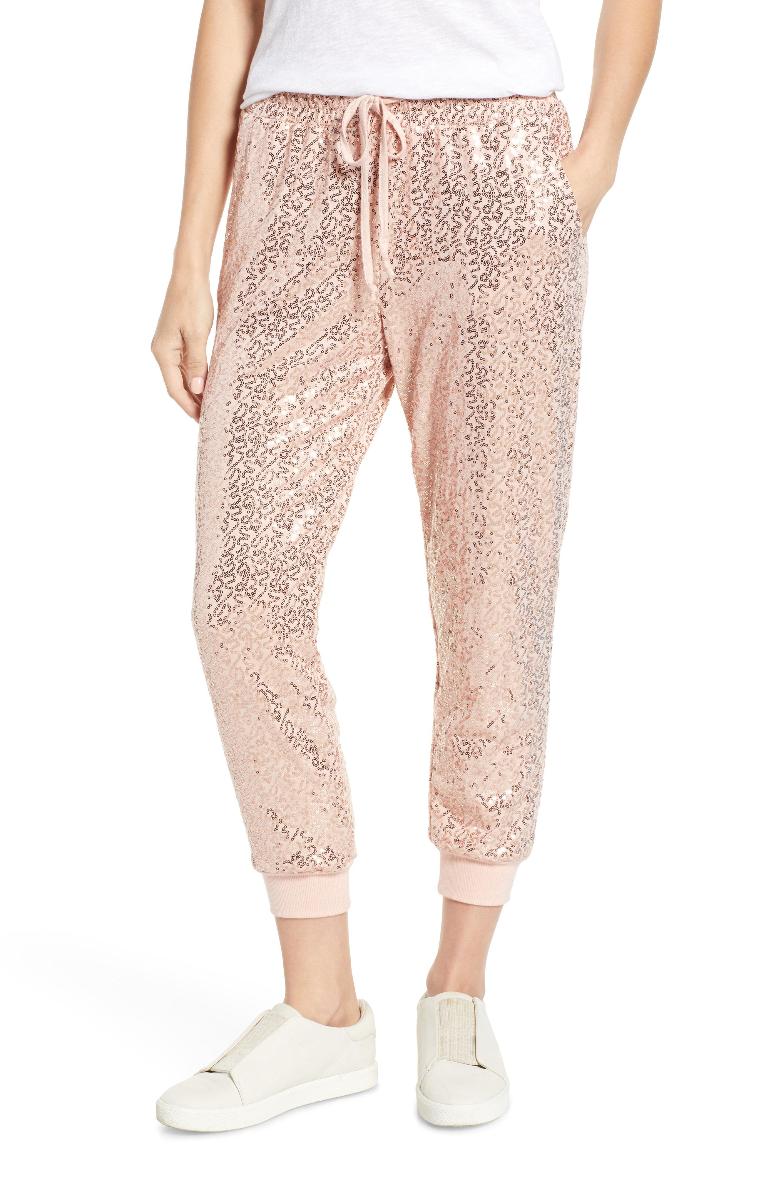 pink sequin joggers