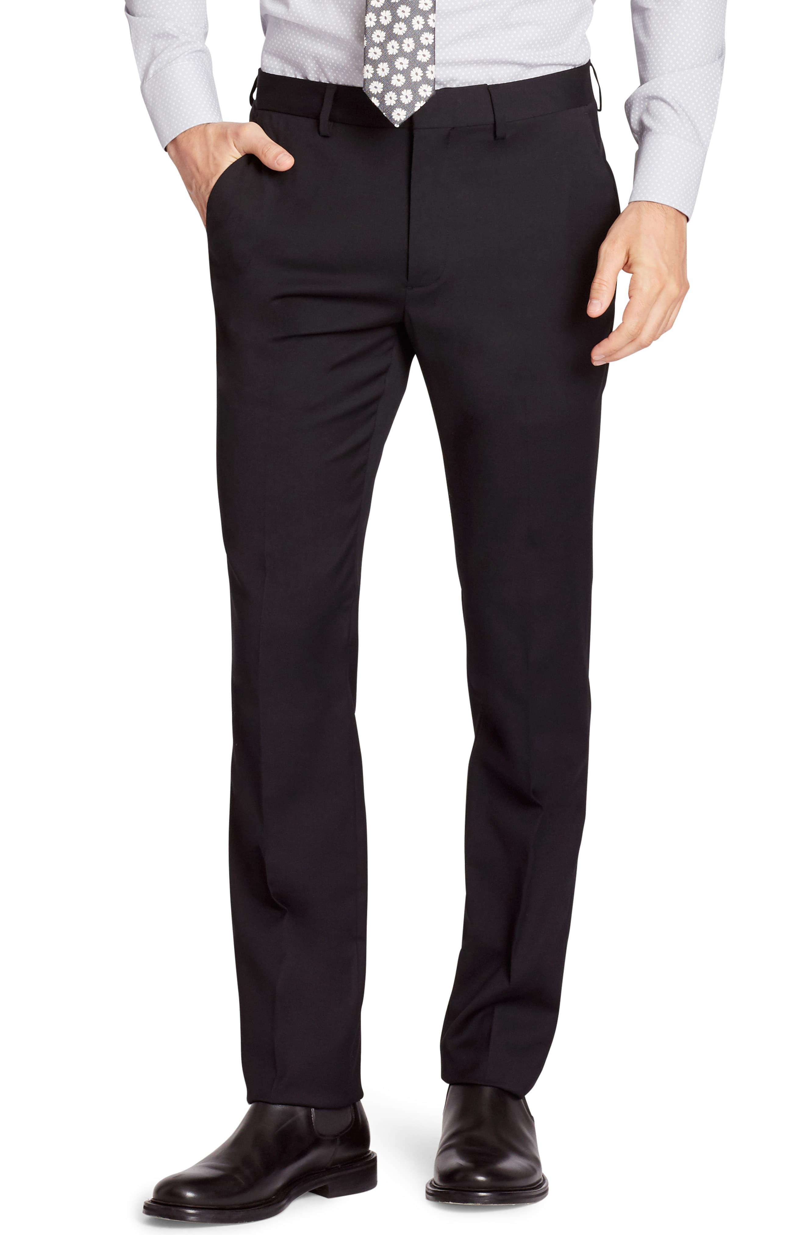 Bonobos Jetsetter Slim Fit Flat Front Stretch Wool Dress Pants in Black