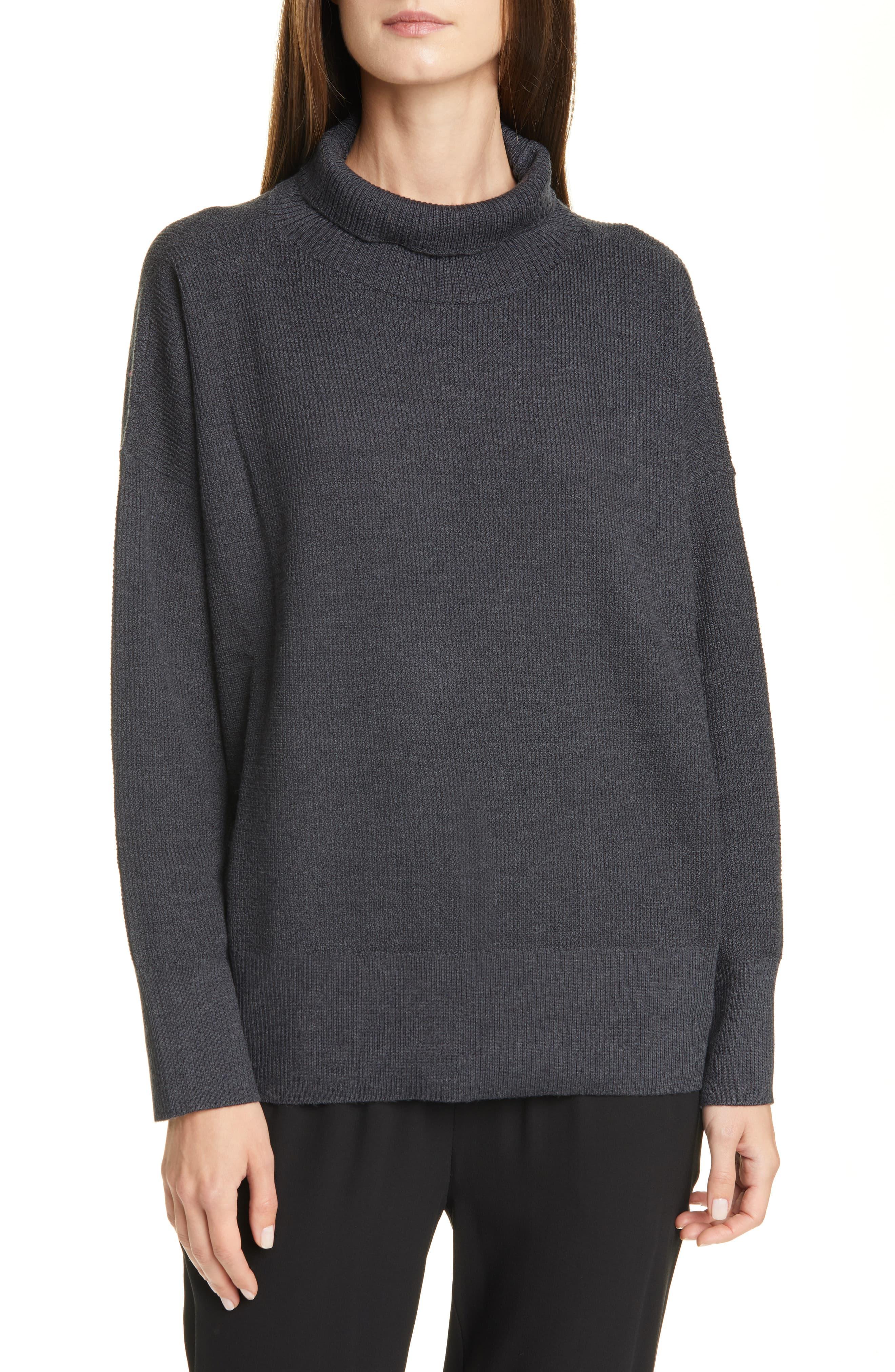 Eileen Fisher Wool Funnel Neck Boxy Merino Sweater in Charcoal (Gray ...