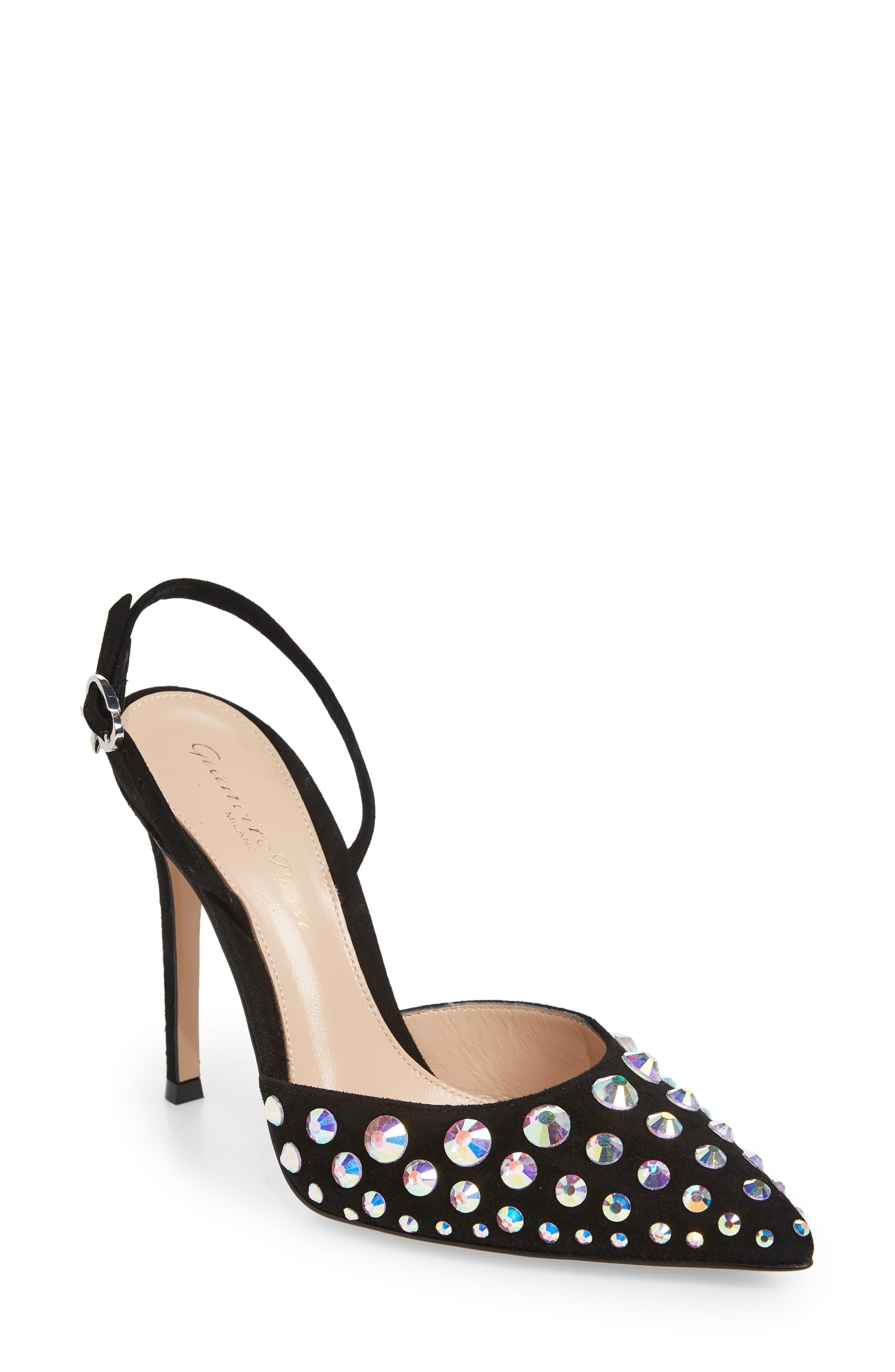 Gianvito Rossi Suede Spectra Crystal Embellished Slingback Pump in