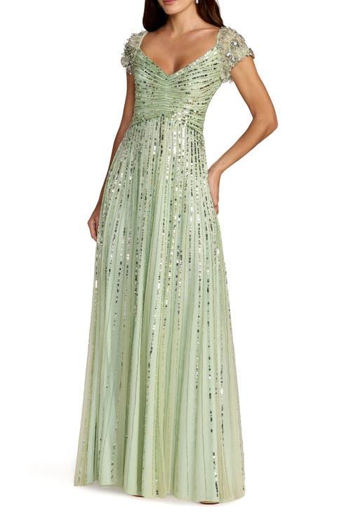 green emerald velvet dress Mac Duggal Beaded Mesh One Shoulder Trumpet Gown With Flower #94151 Sage  Green | Shop Bridesmaids Dresses | 10% Off Your First Order | Shaide