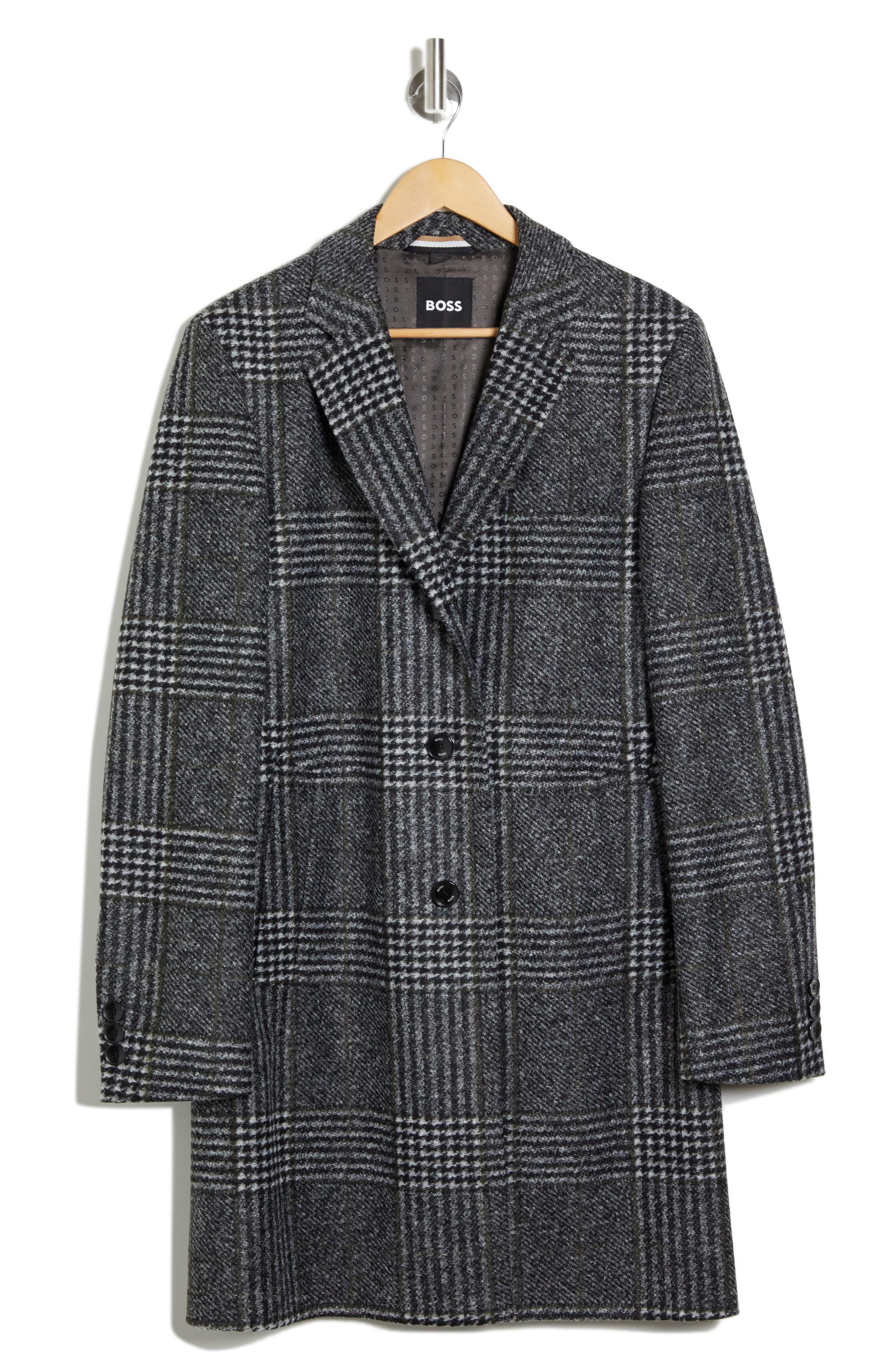 BOSS by HUGO BOSS Hyde Glen Plaid Flannel Car Coat in Gray for Men | Lyst