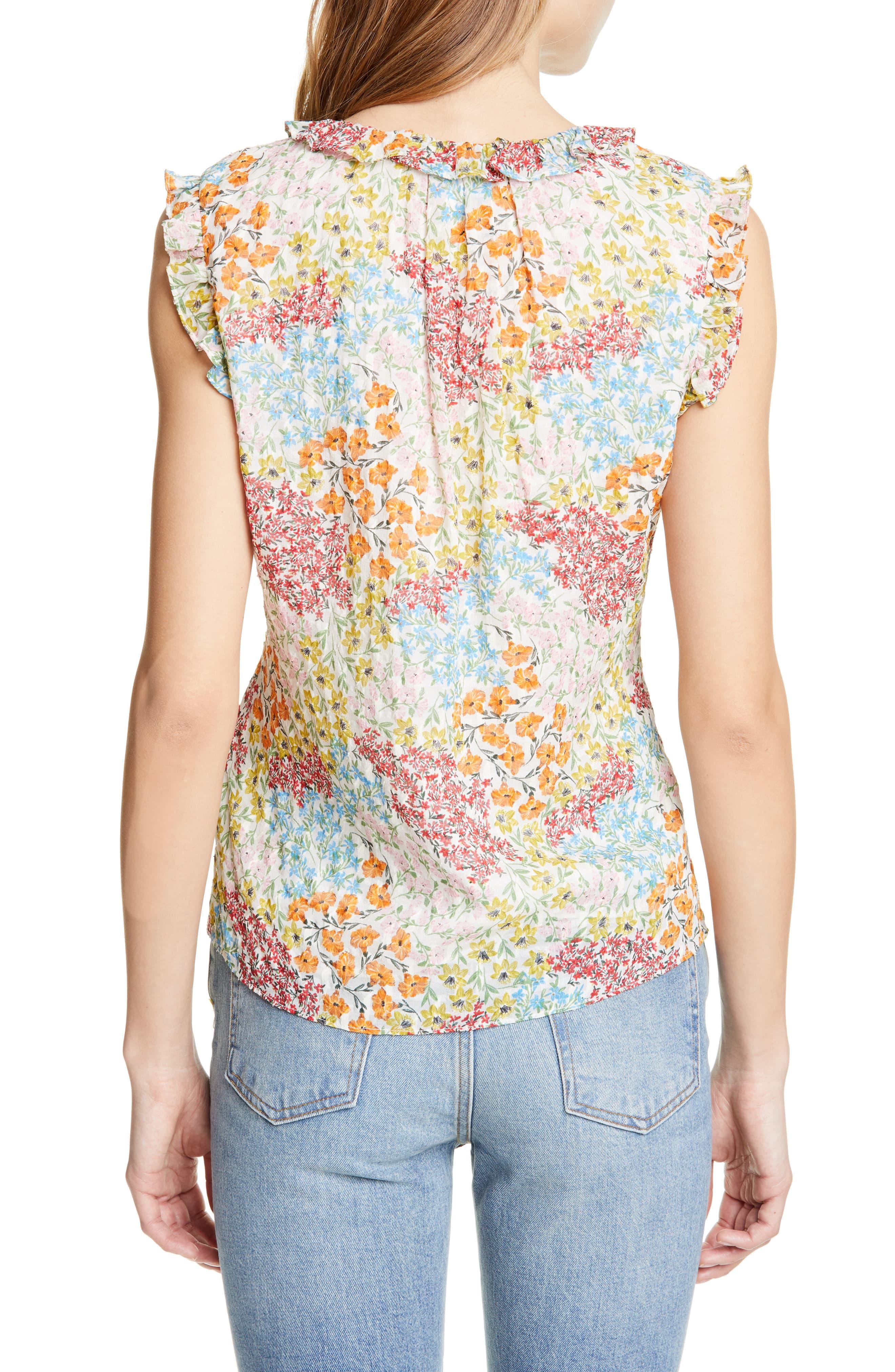 Rebecca Taylor Ava Floral Silk & Cotton Sleeveless Blouse in Blue - Lyst