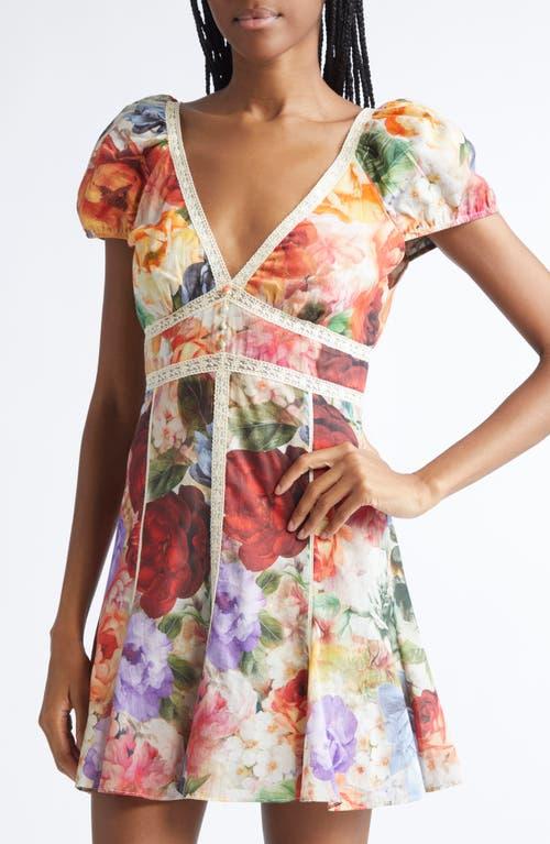Alice + Olivia Rose Print Lace Minidress in Red | Lyst