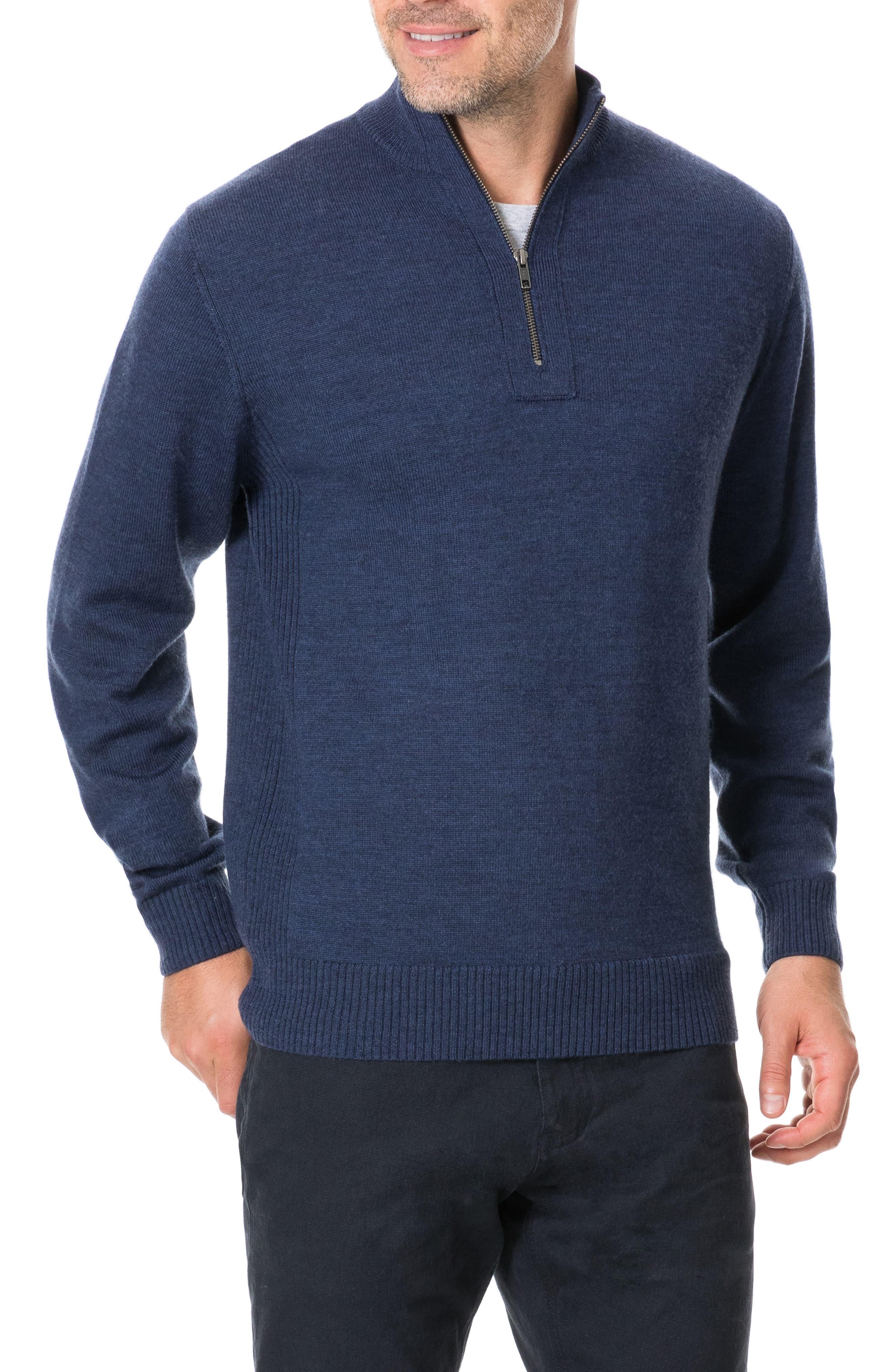 Rodd & Gunn Junction Traceable Wool Quarter Zip Sweater in Marine (Blue ...