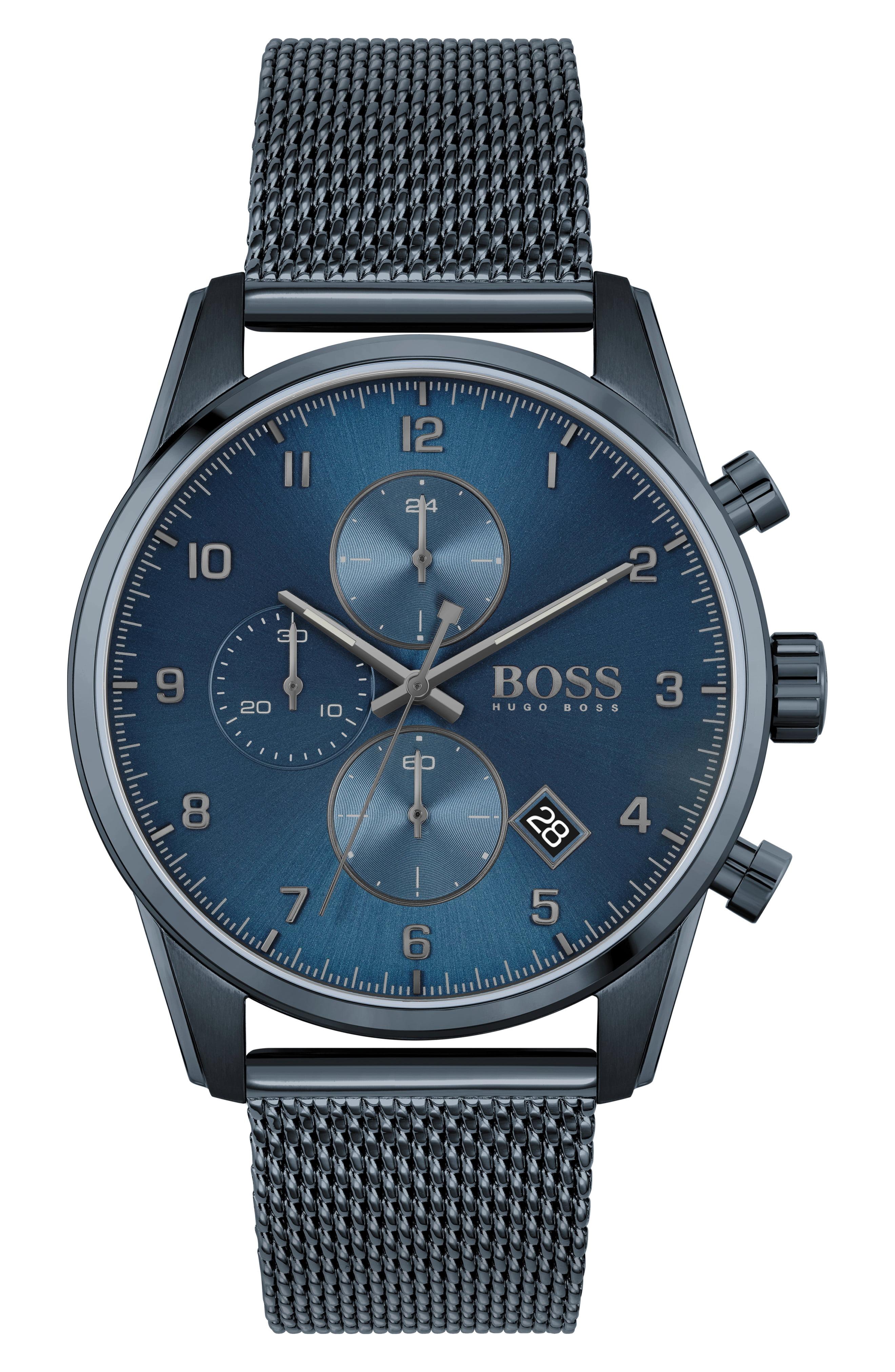 BOSS by Hugo Boss Skymaster Chronograph Mesh Strap Watch in Blue for