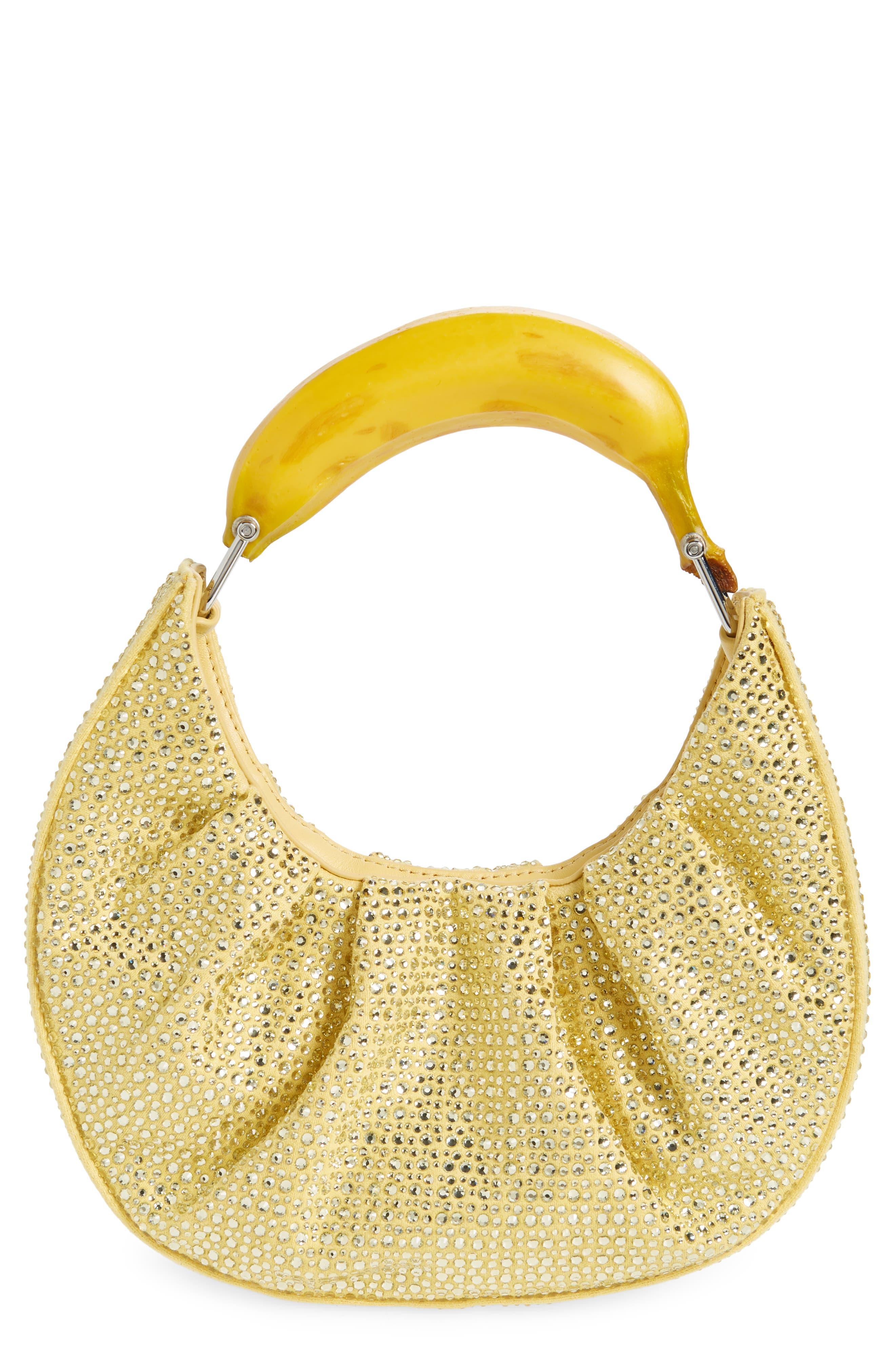 Puppets and Puppets Banana Rhinestone Hobo Bag in Yellow Lyst