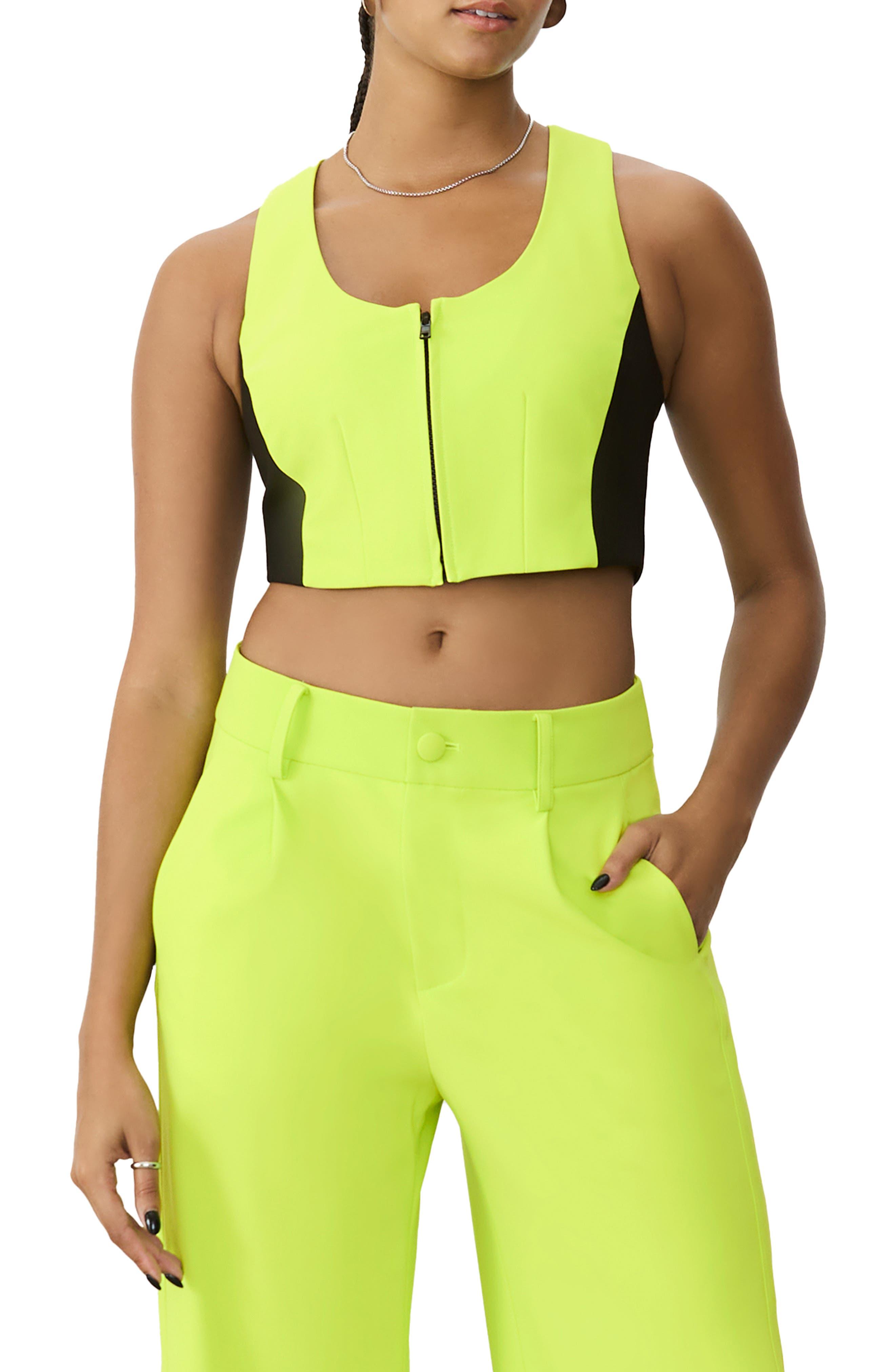 GSTQ Luxe Colorblock Crop Zip-up Vest in Green | Lyst