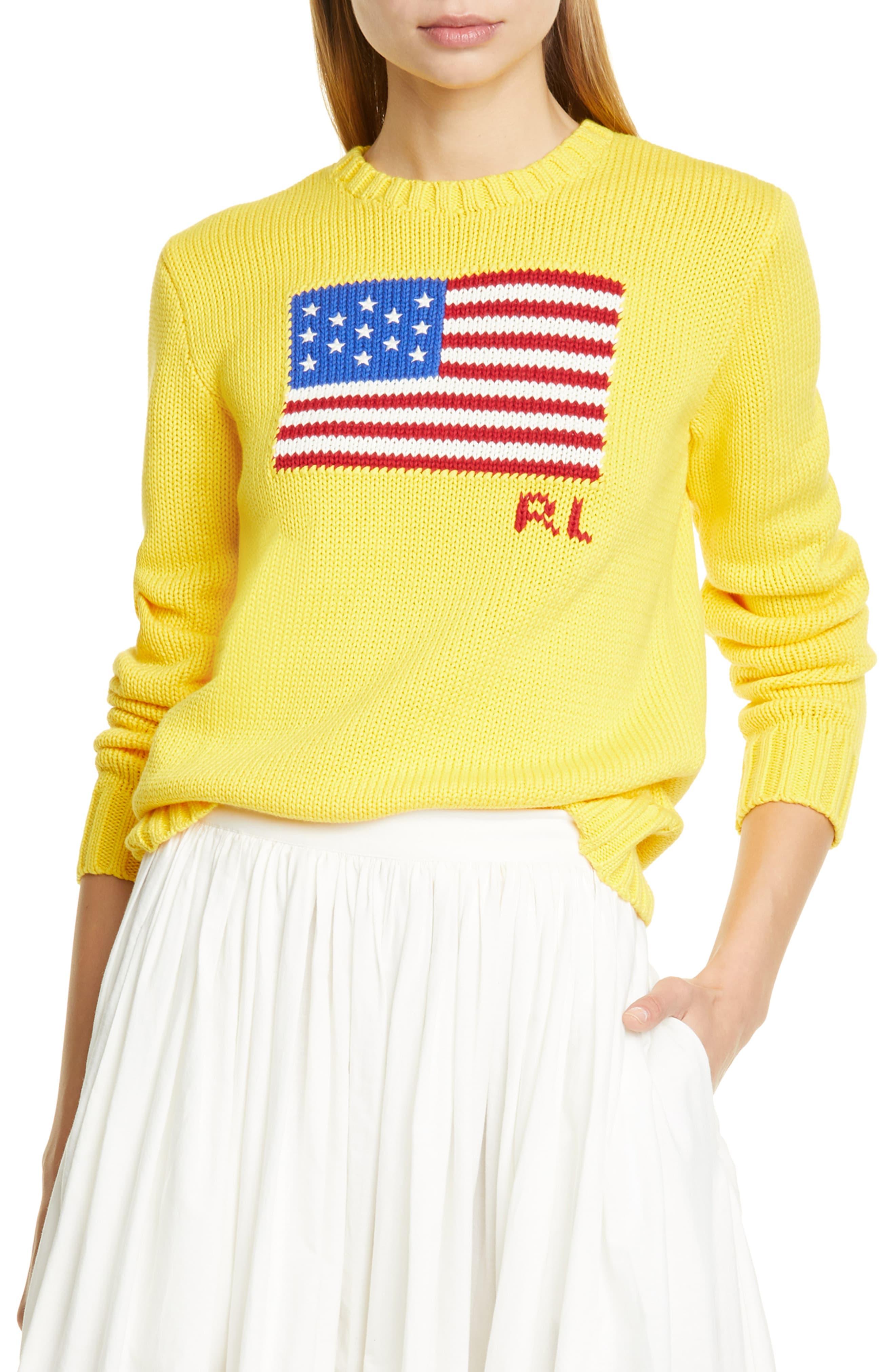 Polo Ralph Lauren Logo Flag Embroidered Sweater in Yellow | Lyst