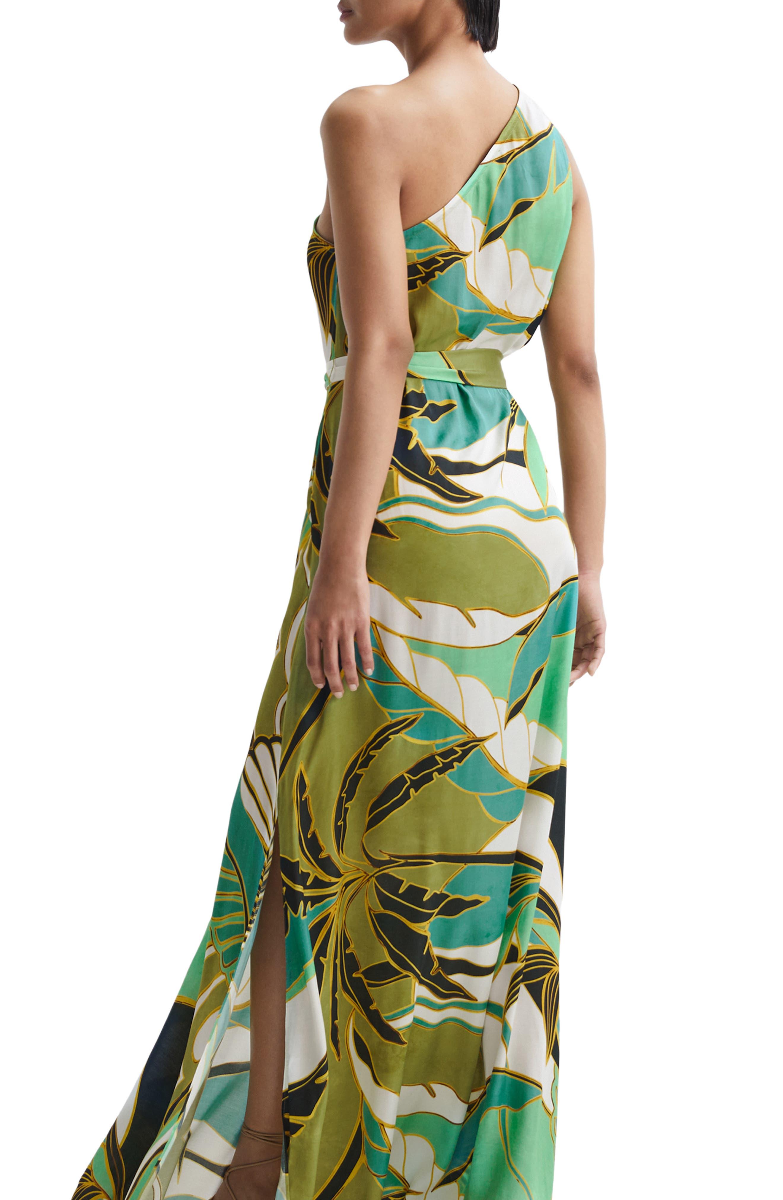 Reiss Tina Tie Waist One-shoulder Maxi Dress in Green | Lyst