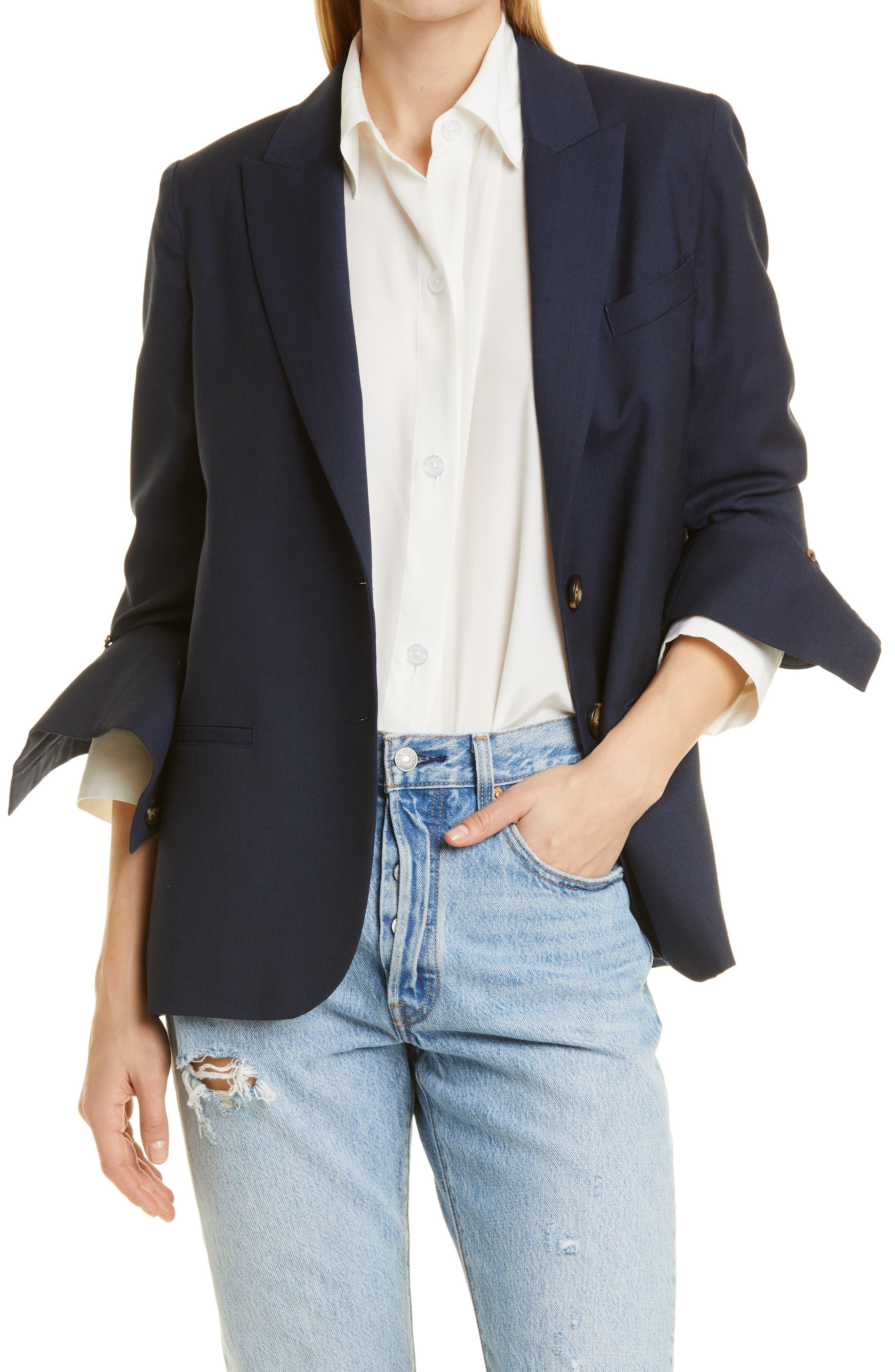 Twp Boyfriend Stretch Wool Blazer in Blue Lyst