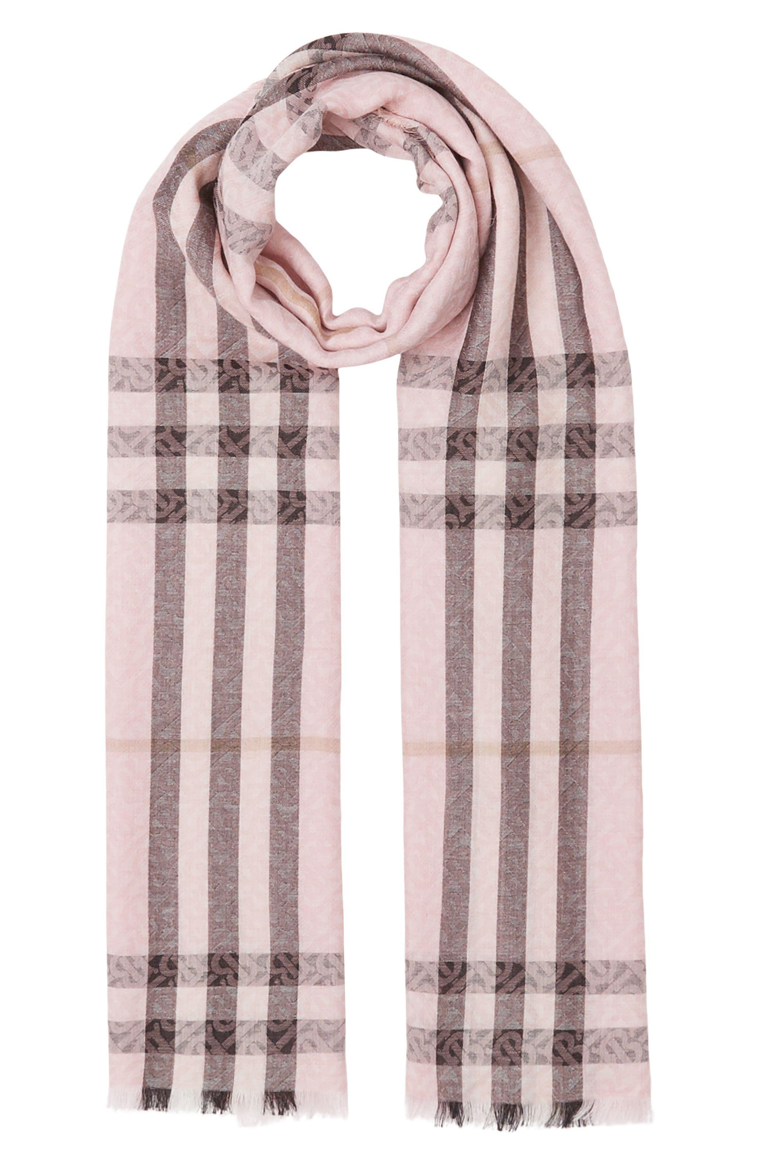 Burberry Tb Monogram & Giant Check Wool & Silk Gauze Scarf in Pink Lyst