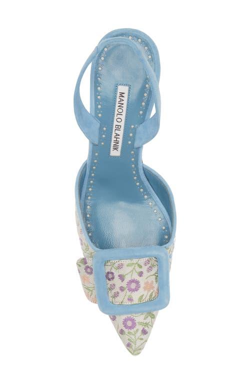 Manolo Blahnik Mayslibi Floral Pointed Toe Slingback Pump in Blue