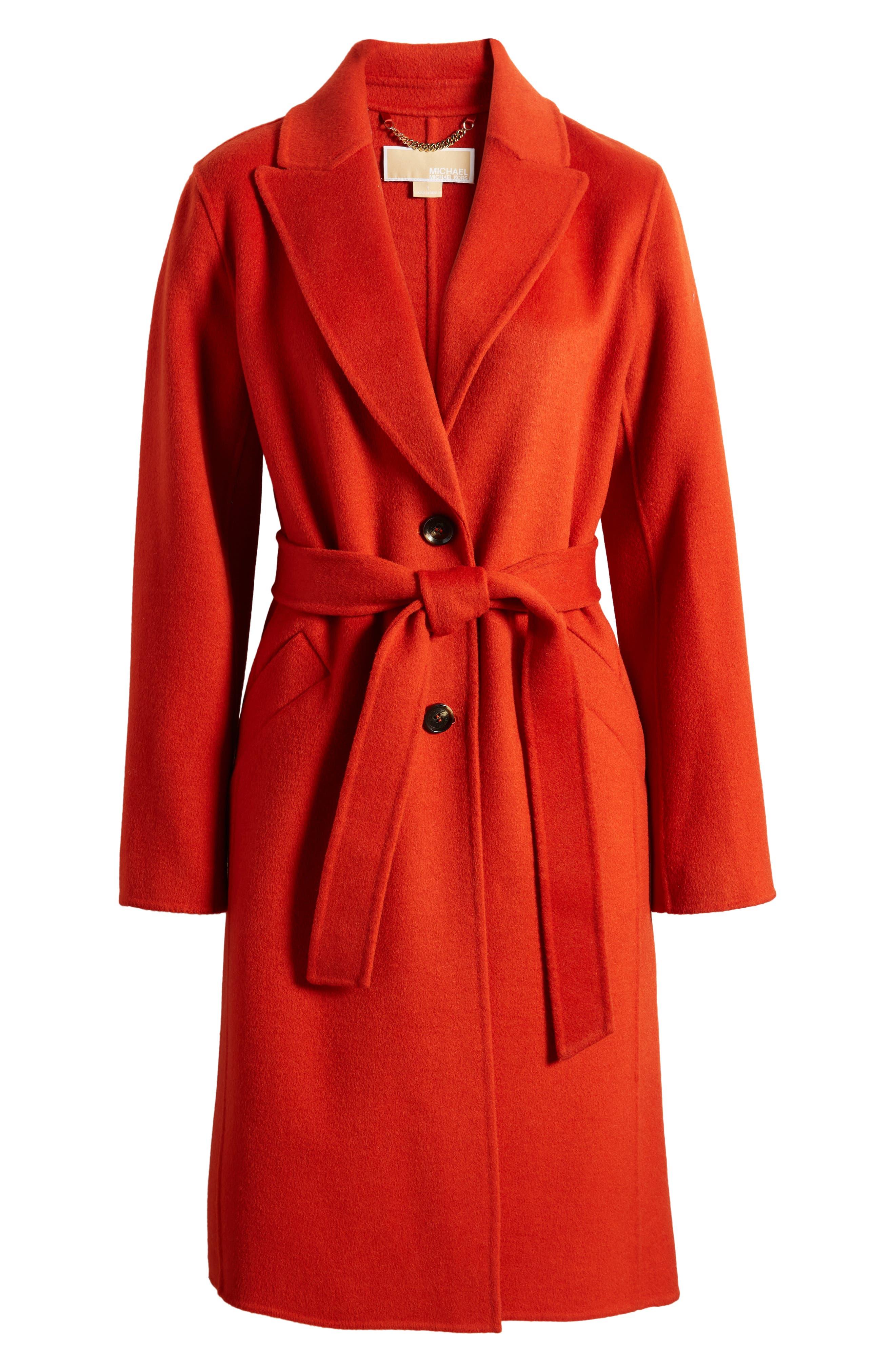 MICHAEL Michael Kors Belted Wool Blend Coat in Red | Lyst
