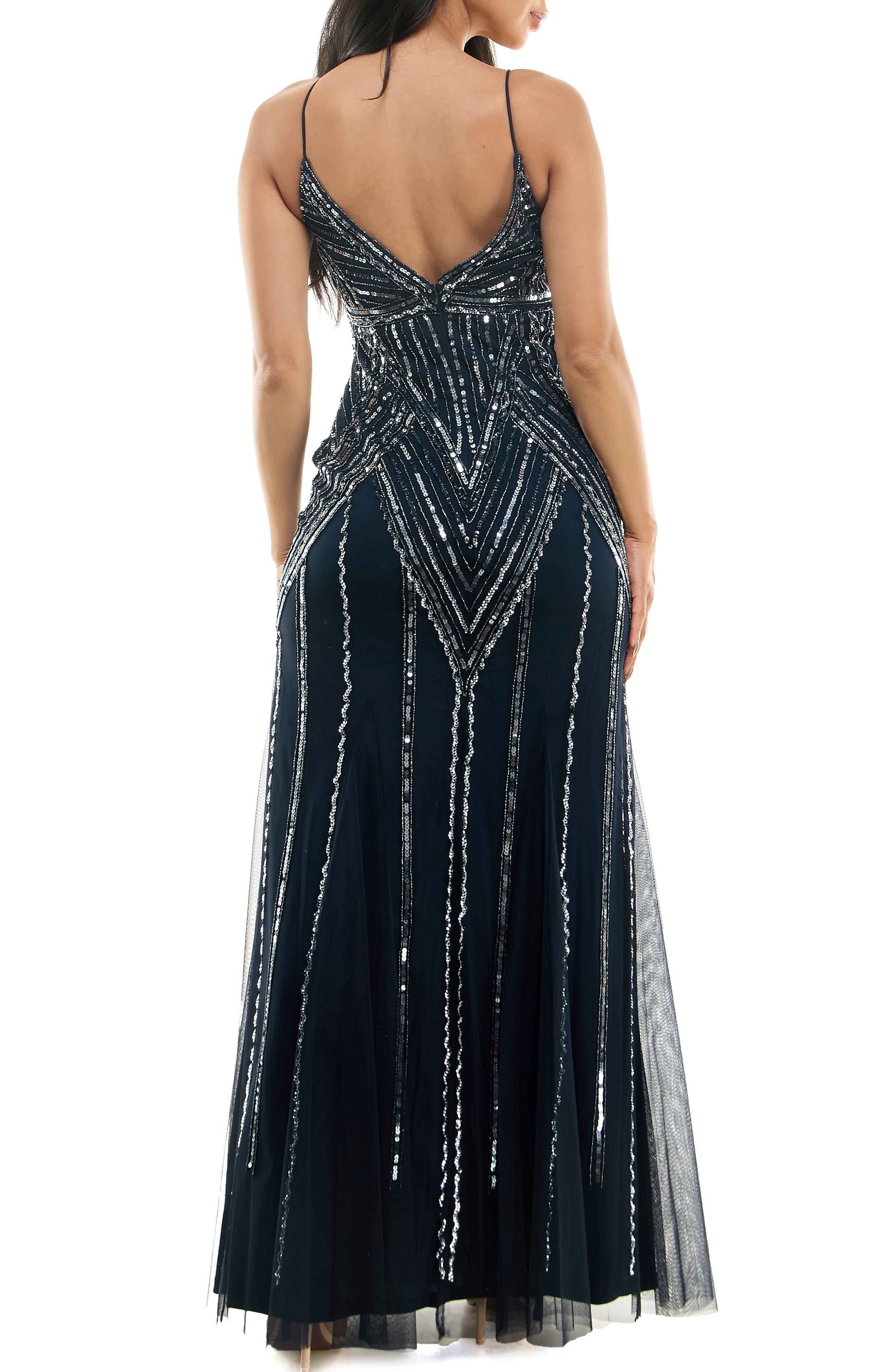 Jump Apparel Beaded Chiffon Gown in Blue | Lyst