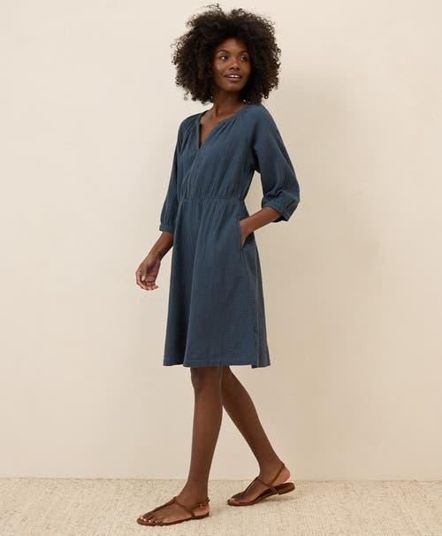 blue peasant dress Marie-Thrse in Noto Tile  and voluminous long sleeves Free Spirit Peasant Dress -
