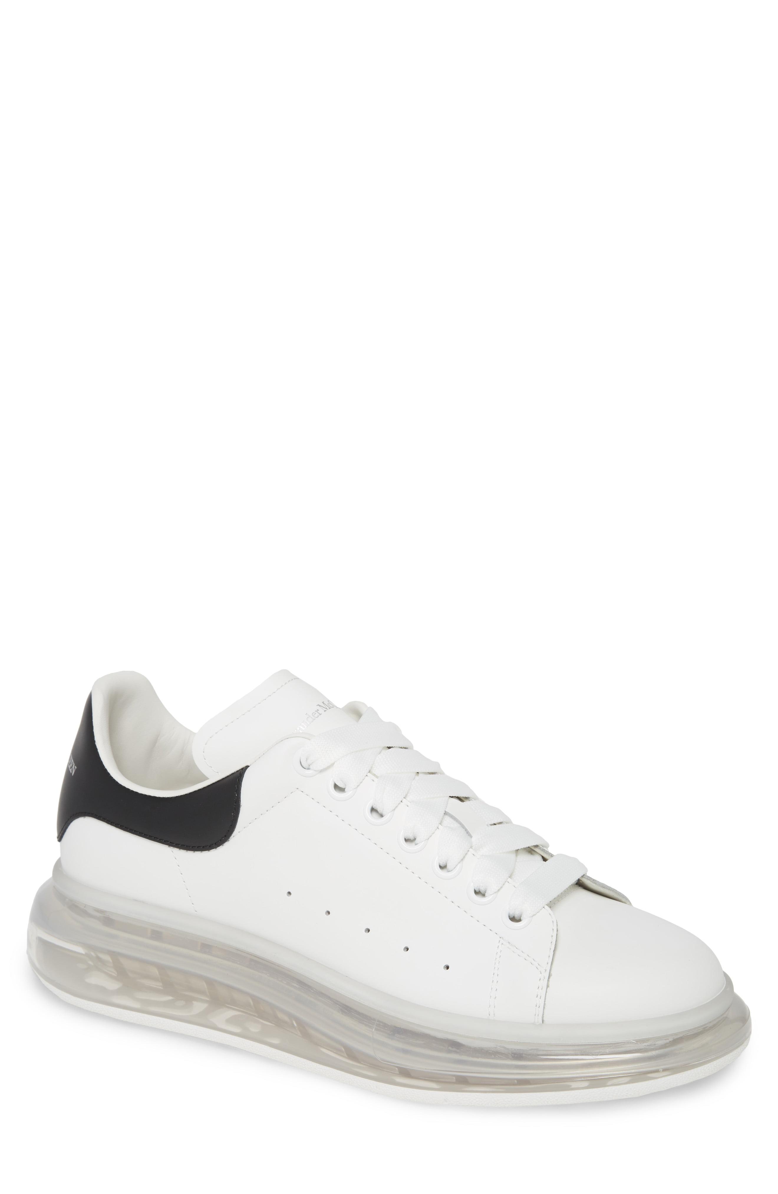 Alexander McQueen Leather Oversize Low Top Sneaker in White/ Black ...