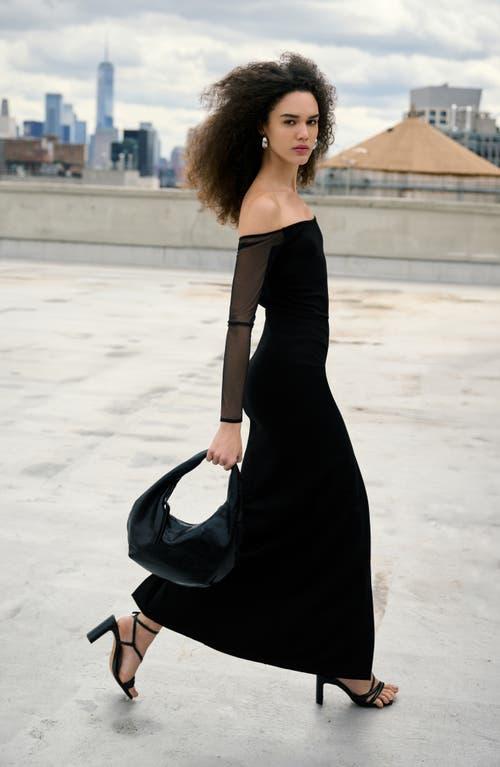 MARCELLA Marian Off The Shoulder Mesh Long Sleeve Gown in Black | Lyst