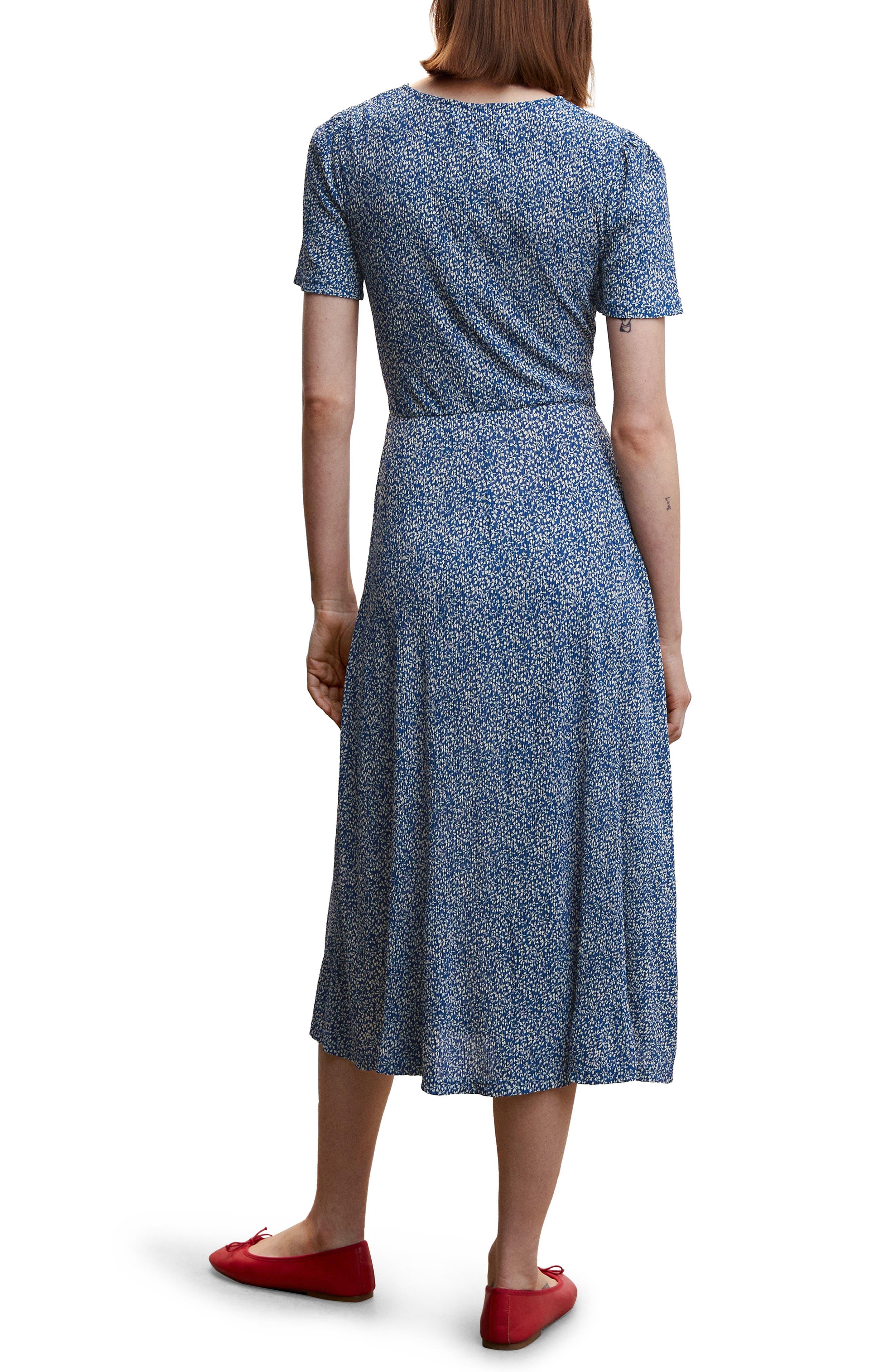 Mango Floral Short Sleeve Midi Dress in Blue | Lyst
