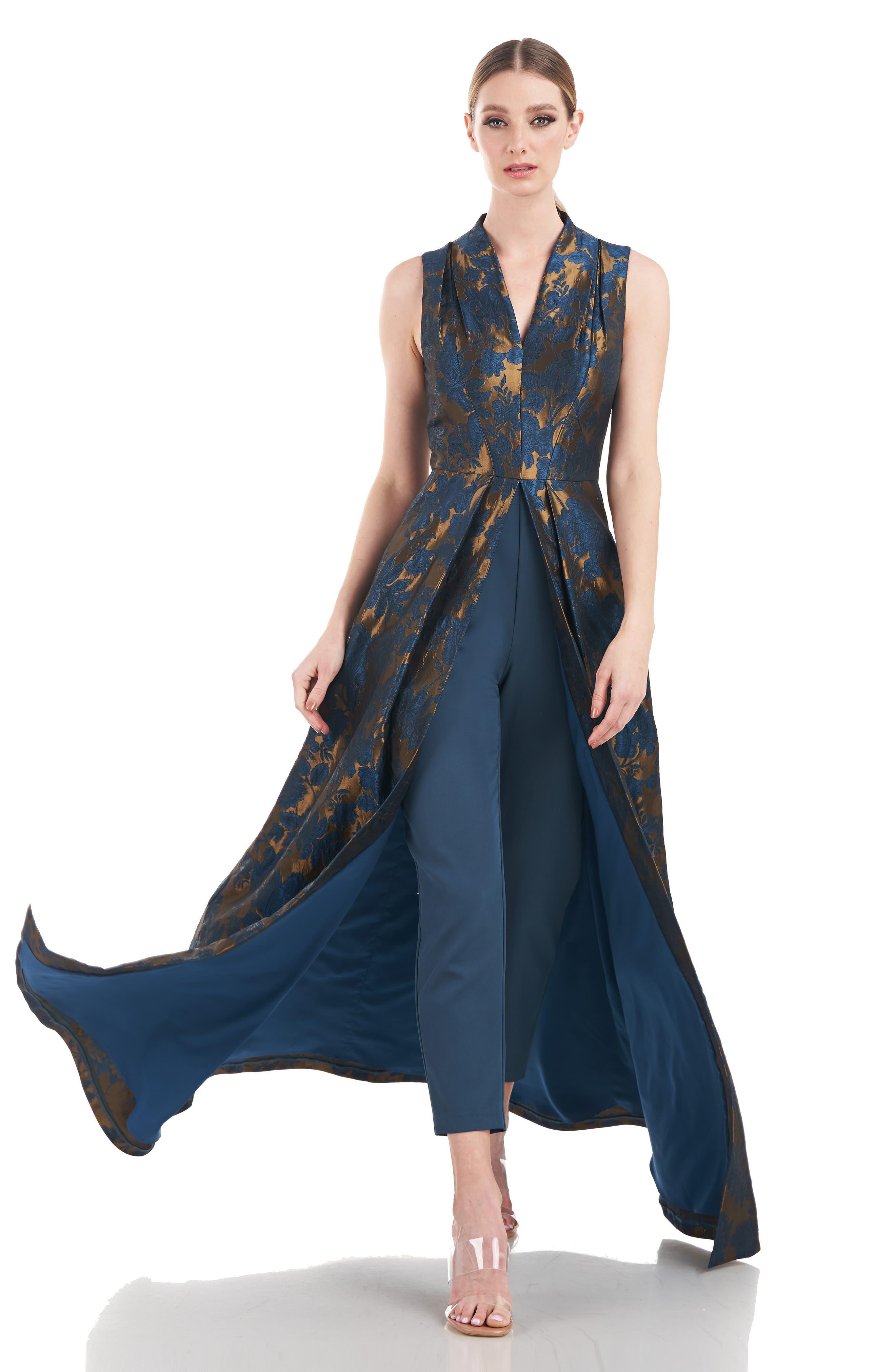 Kay Unger Emery Floral Jacquard Maxi Romper in Blue | Lyst
