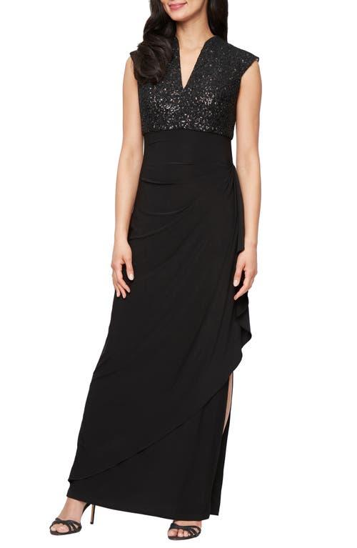 Alex Evenings Sequin Corded Lace Bodice Empire Waist Gown in Black | Lyst