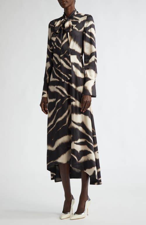 John Zebra Print Long Sleeve Pussy Bow Maxi Dress in White Lyst
