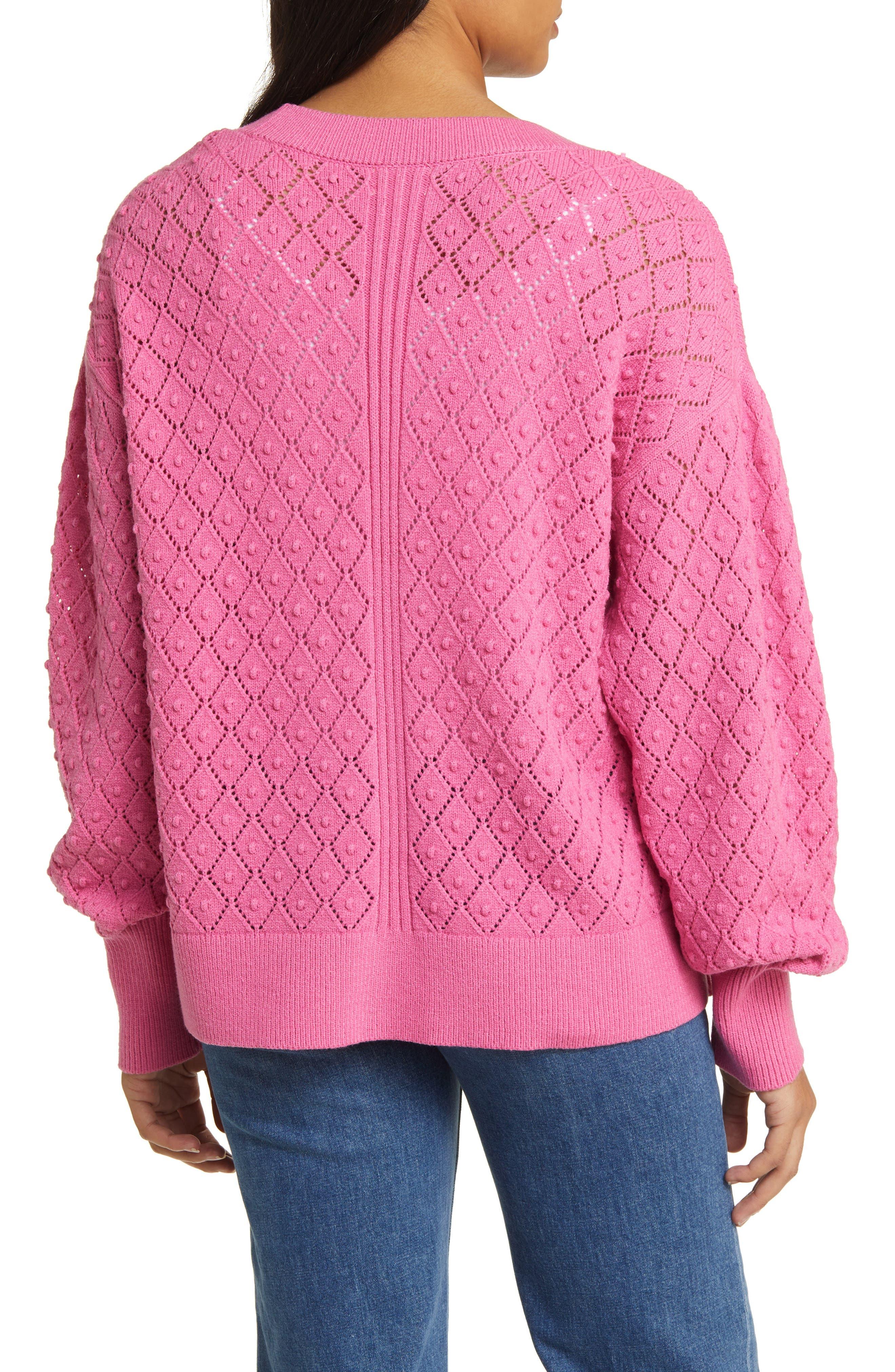 Caslon Caslon r Pointelle Deep V neck Cardigan in Red Lyst