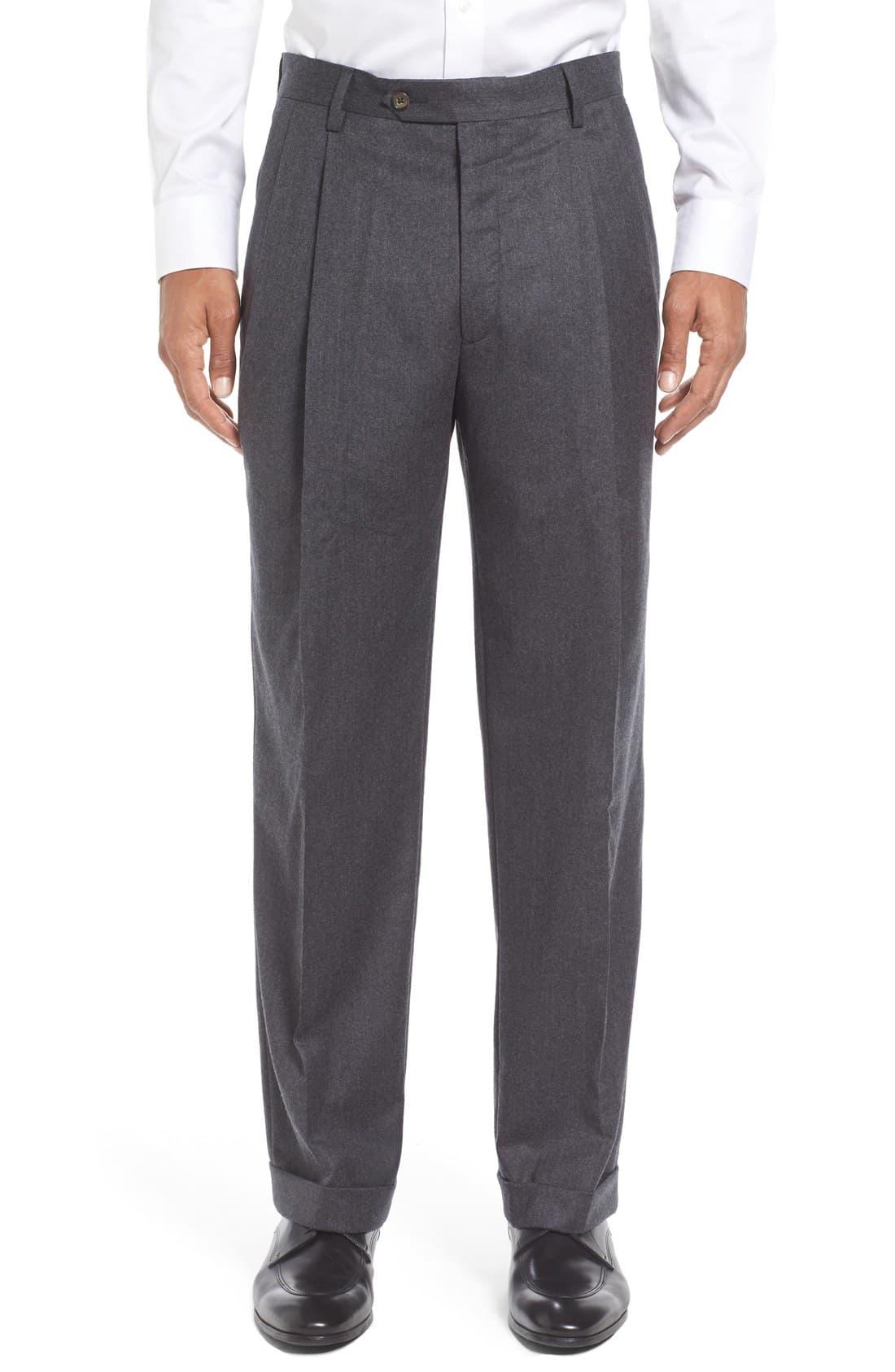Berle Pleated Solid Wool Trousers in Gray for Men Lyst