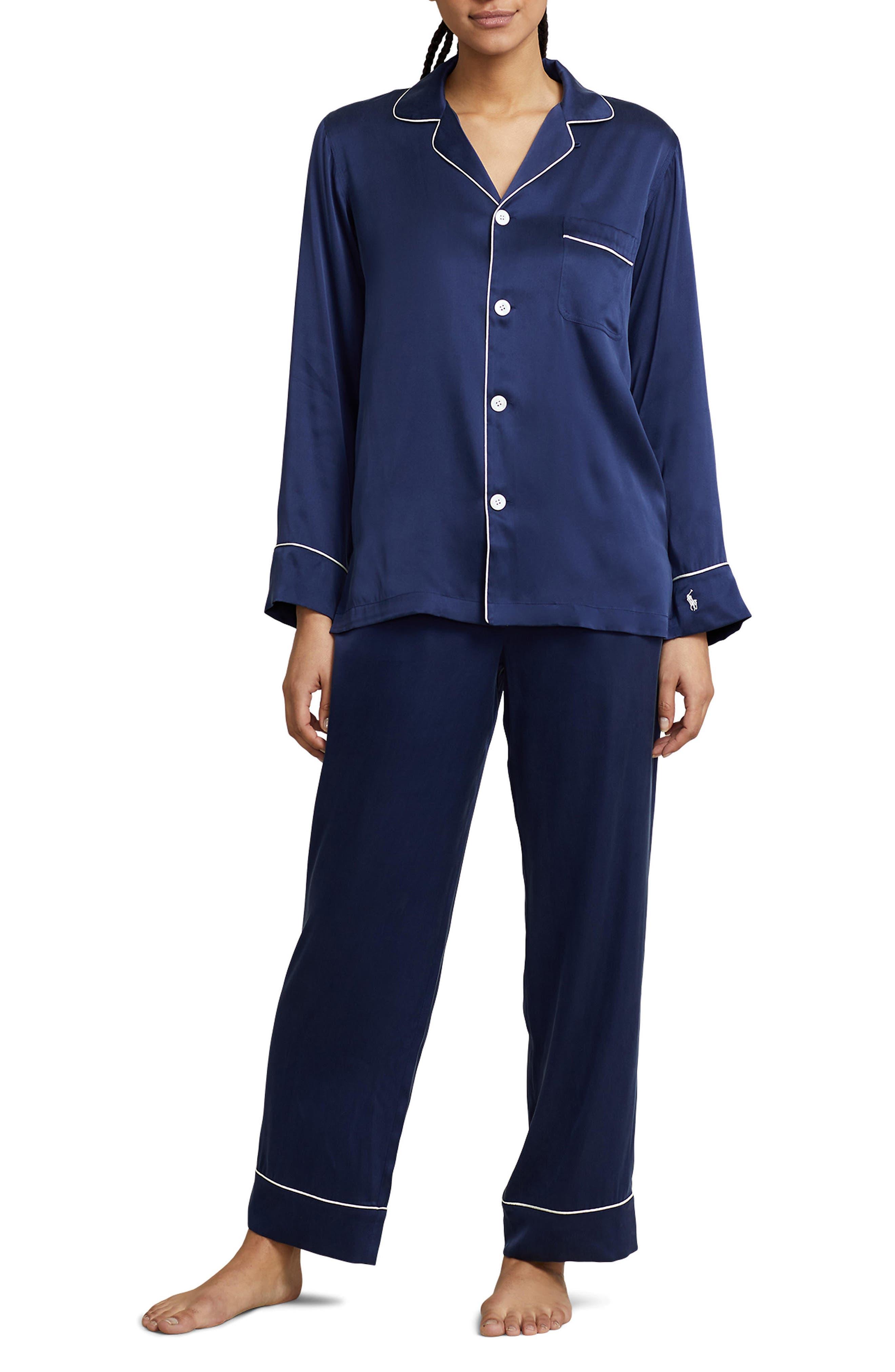Polo Ralph Lauren Stretch Silk Pajamas in Blue | Lyst