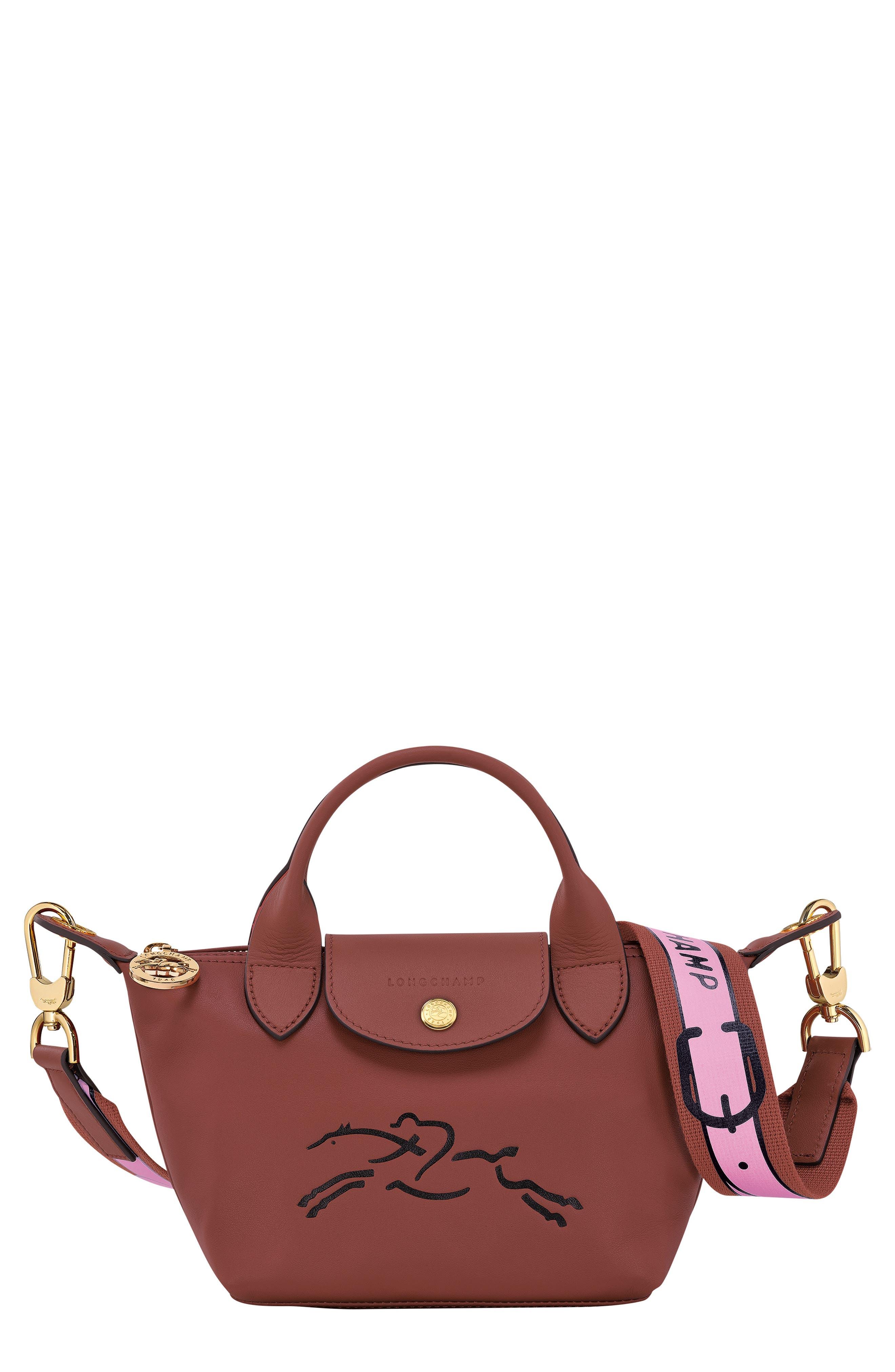 Longchamp Extra Small Le Pliage Jockey Leather Top Handle Bag in Red | Lyst