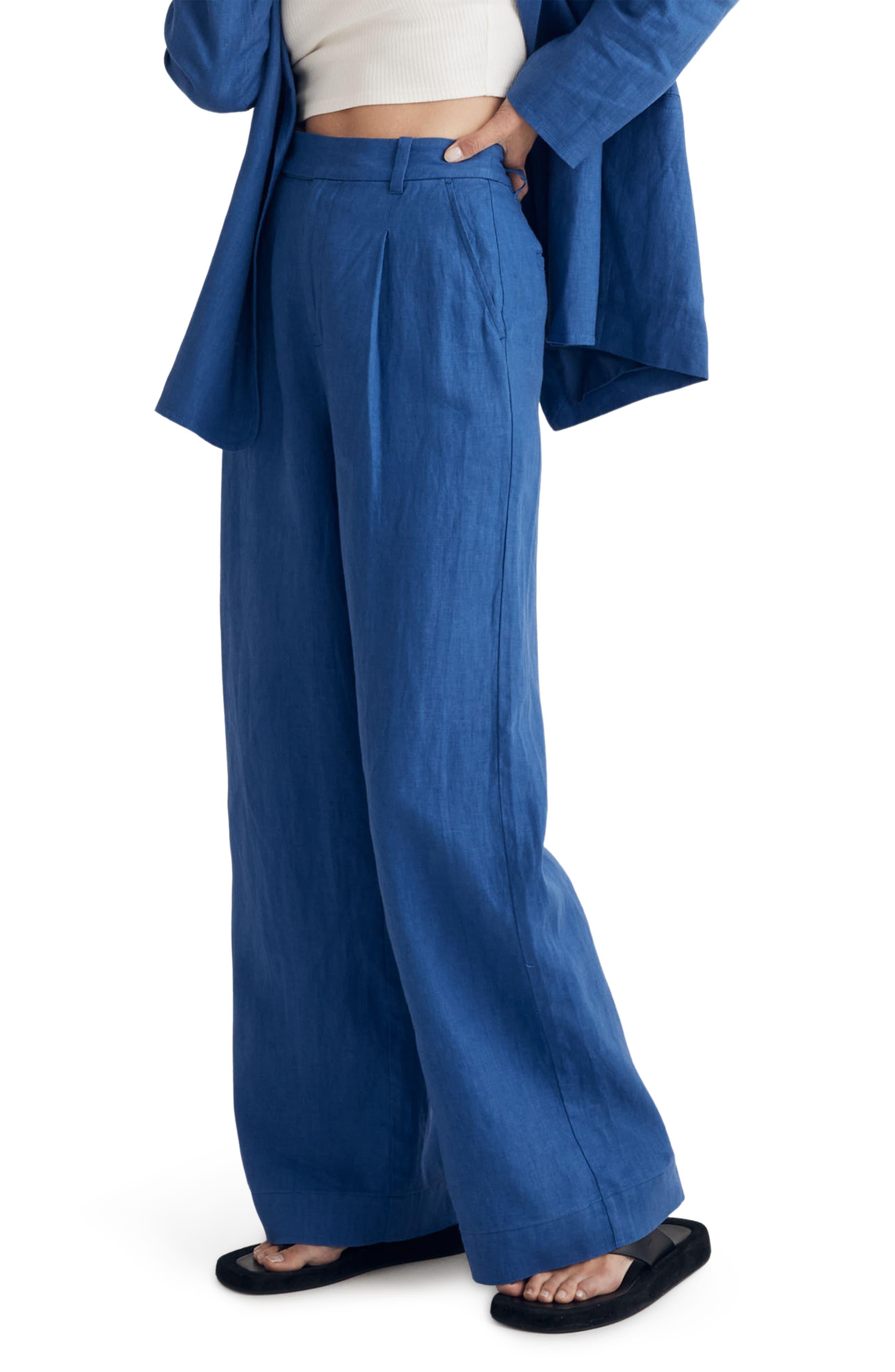 Blue linen pants womens store