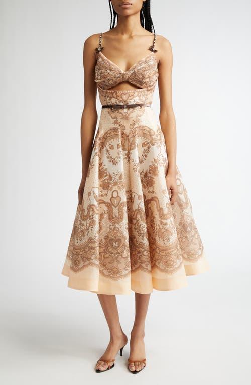 Zimmermann Locket Print Twist Front Belted Silk Linen Organza