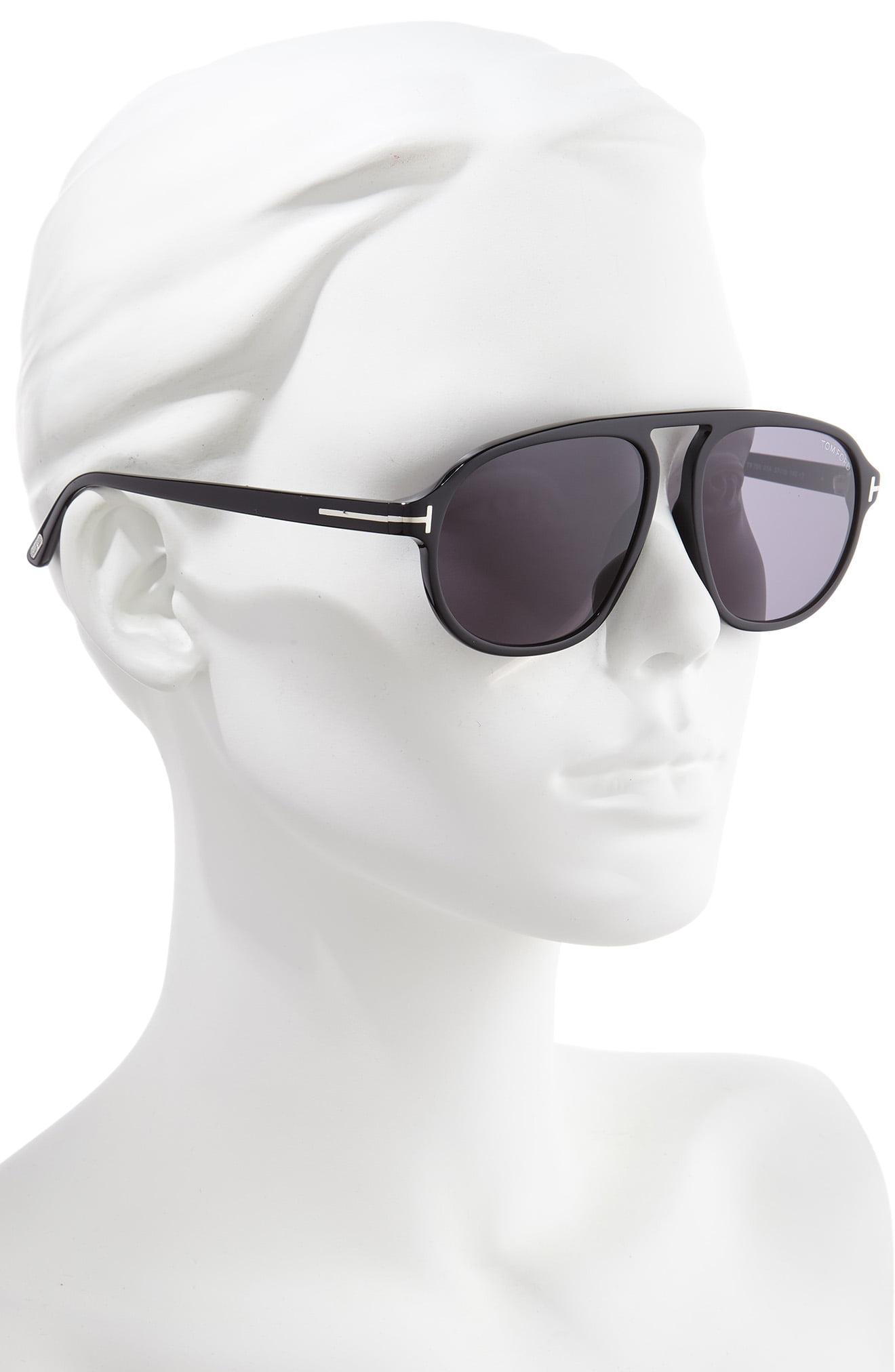 Tom Ford Harrison 57mm Aviator Sunglasses - Shiny Black/ Smoke - Lyst