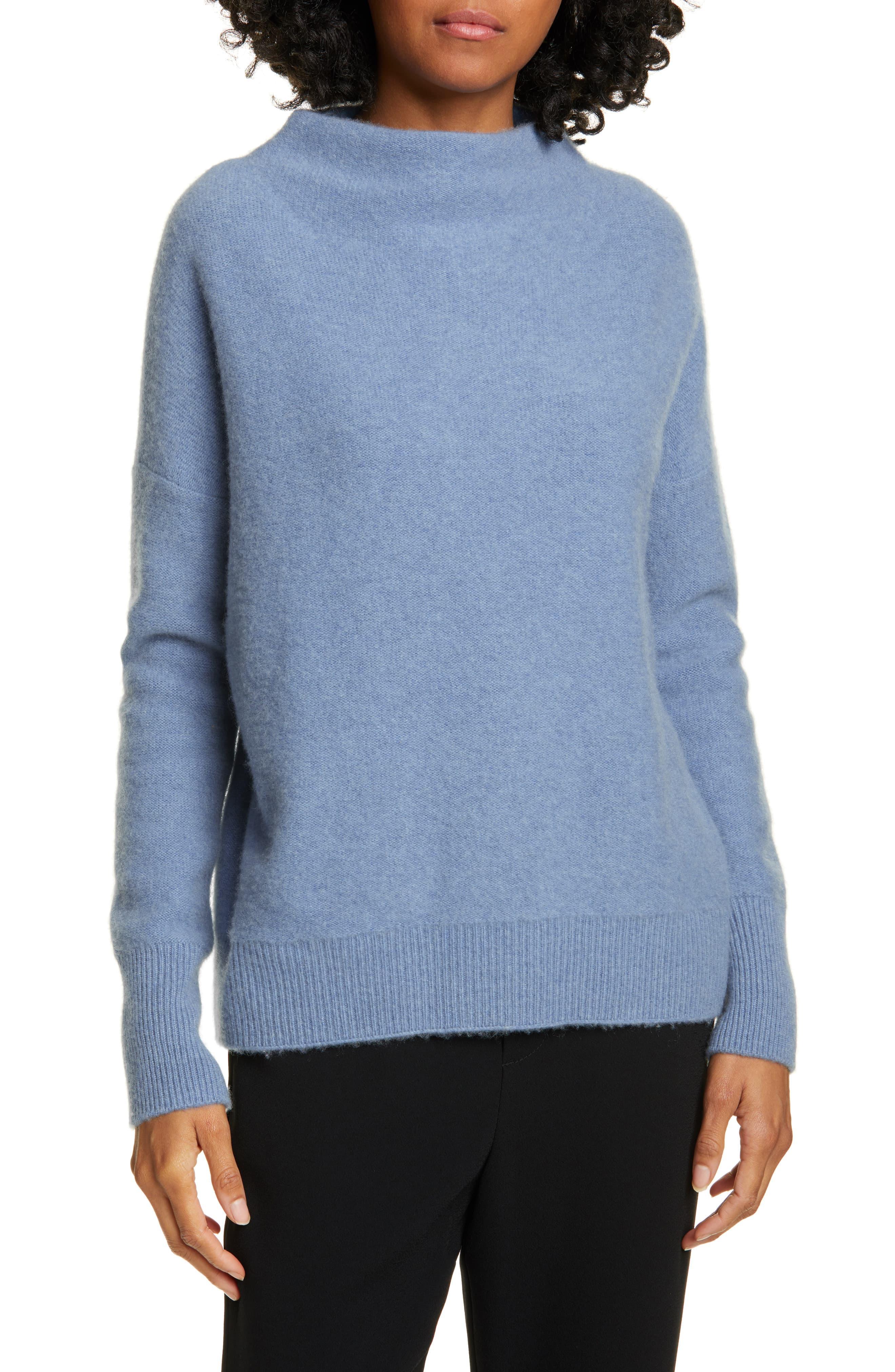 Vince Boiled Cashmere Funnel Neck Pullover in Blue - Lyst