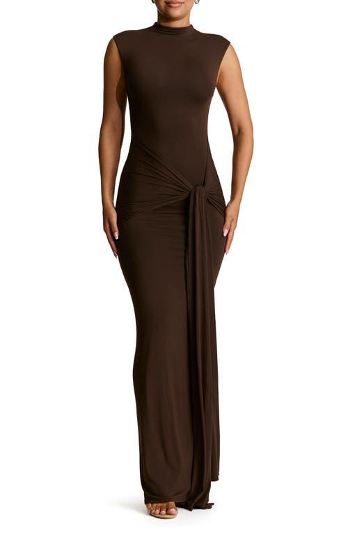 brown front tie dress RARE London Women's RARE London Women's Brown Textured Tie Front Maxi Dress 6