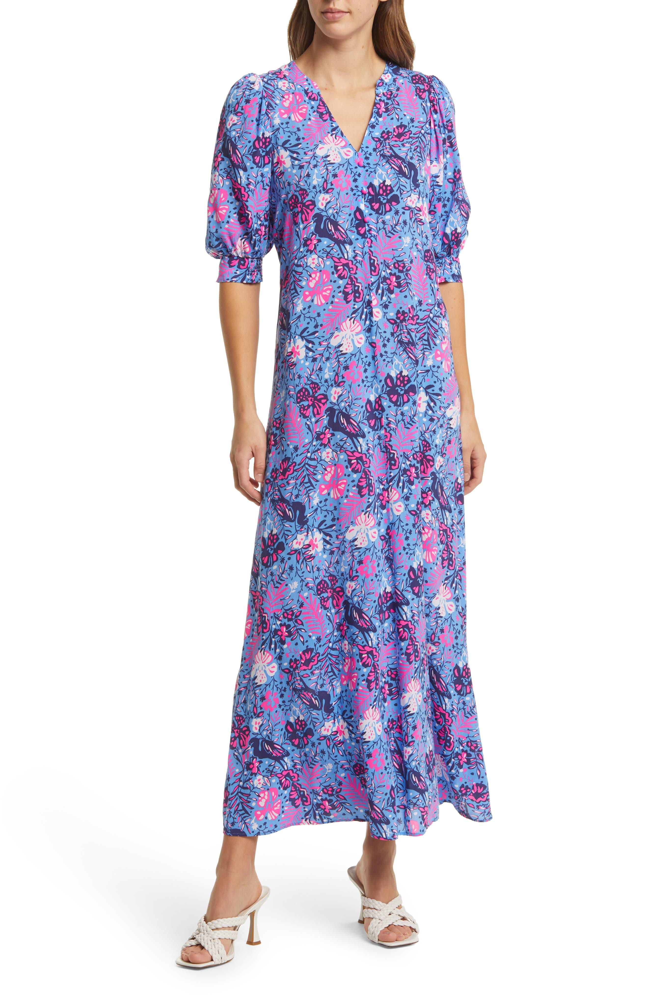 Lilly Pulitzer Andrei Floral Elbow Sleeve Maxi Dress in Purple | Lyst