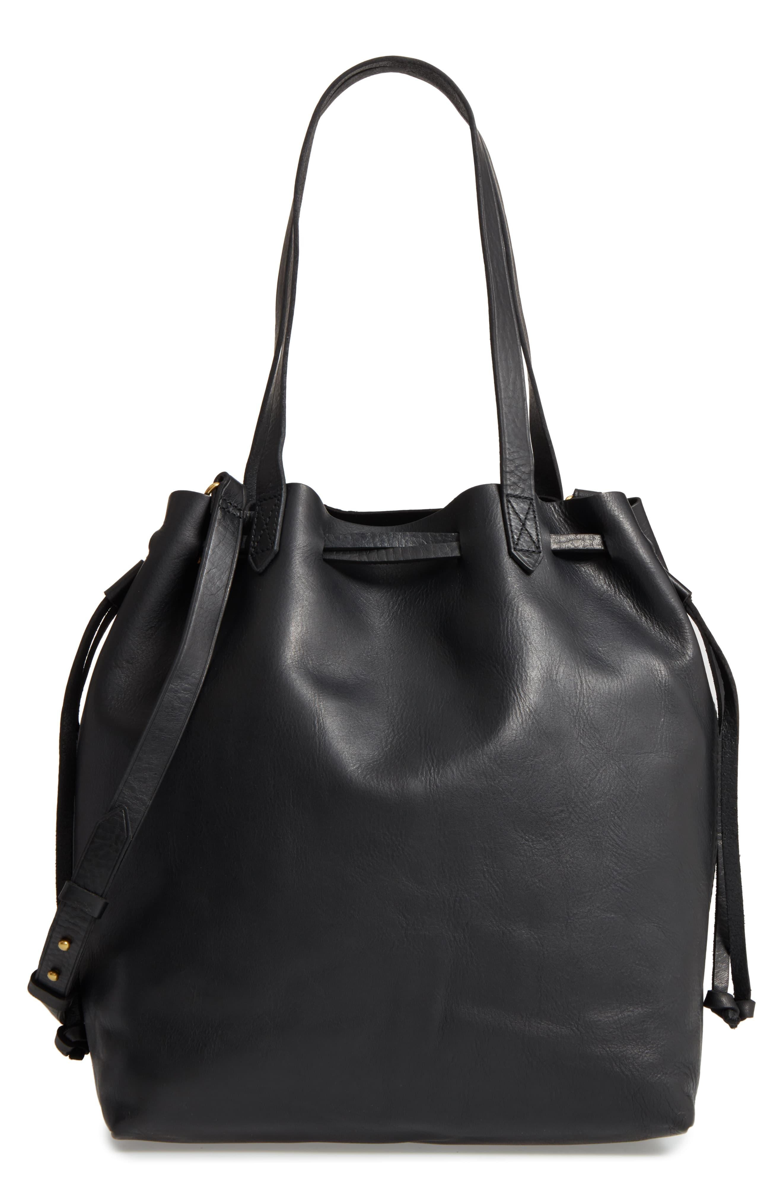 Madewell Medium Transport Leather Bucket Bag in Black - Lyst