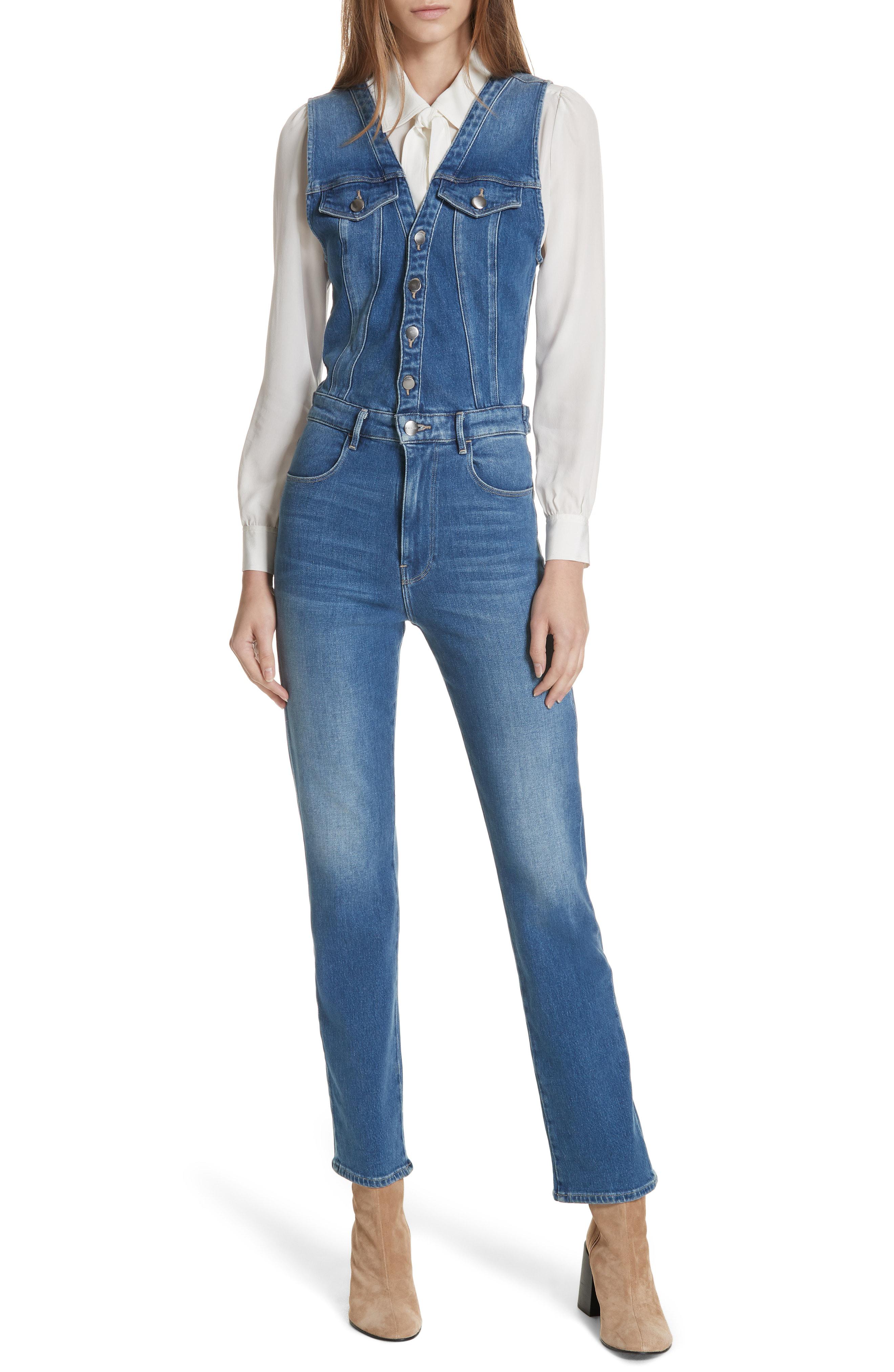 Frame Le Slender Sleeveless Denim Jumpsuit In Blue Lyst