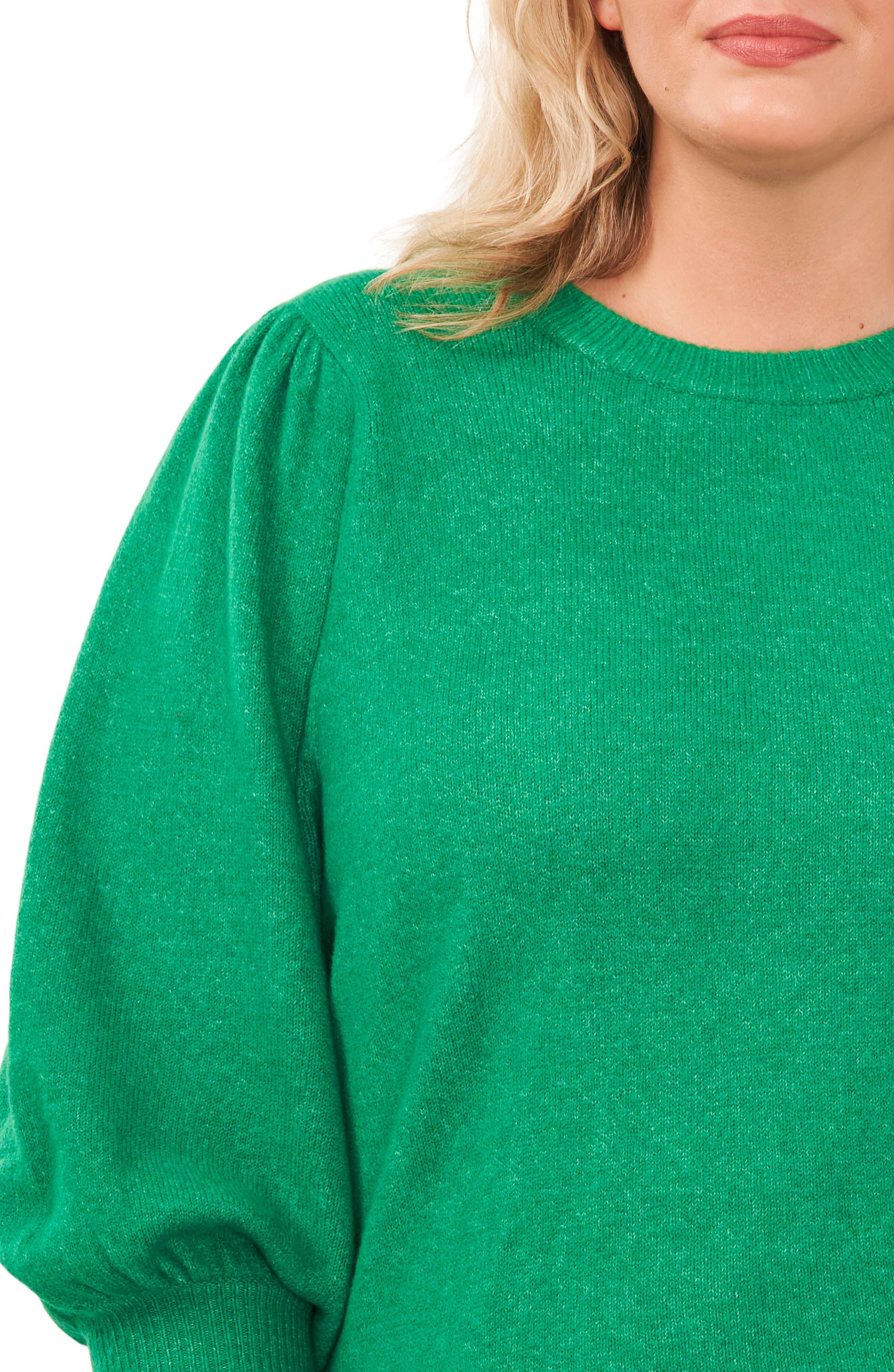 Cece Puff Shoulder Crewneck Sweater in Green | Lyst