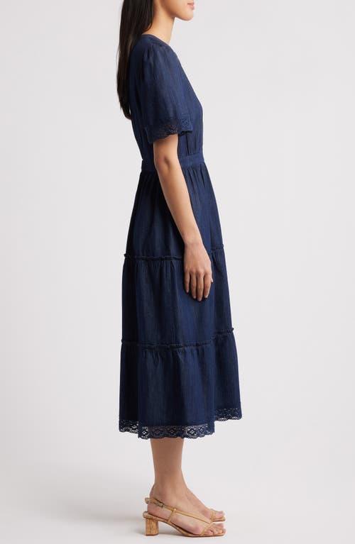 Caslon Lace Detail Denim Midi Dress in Blue Lyst