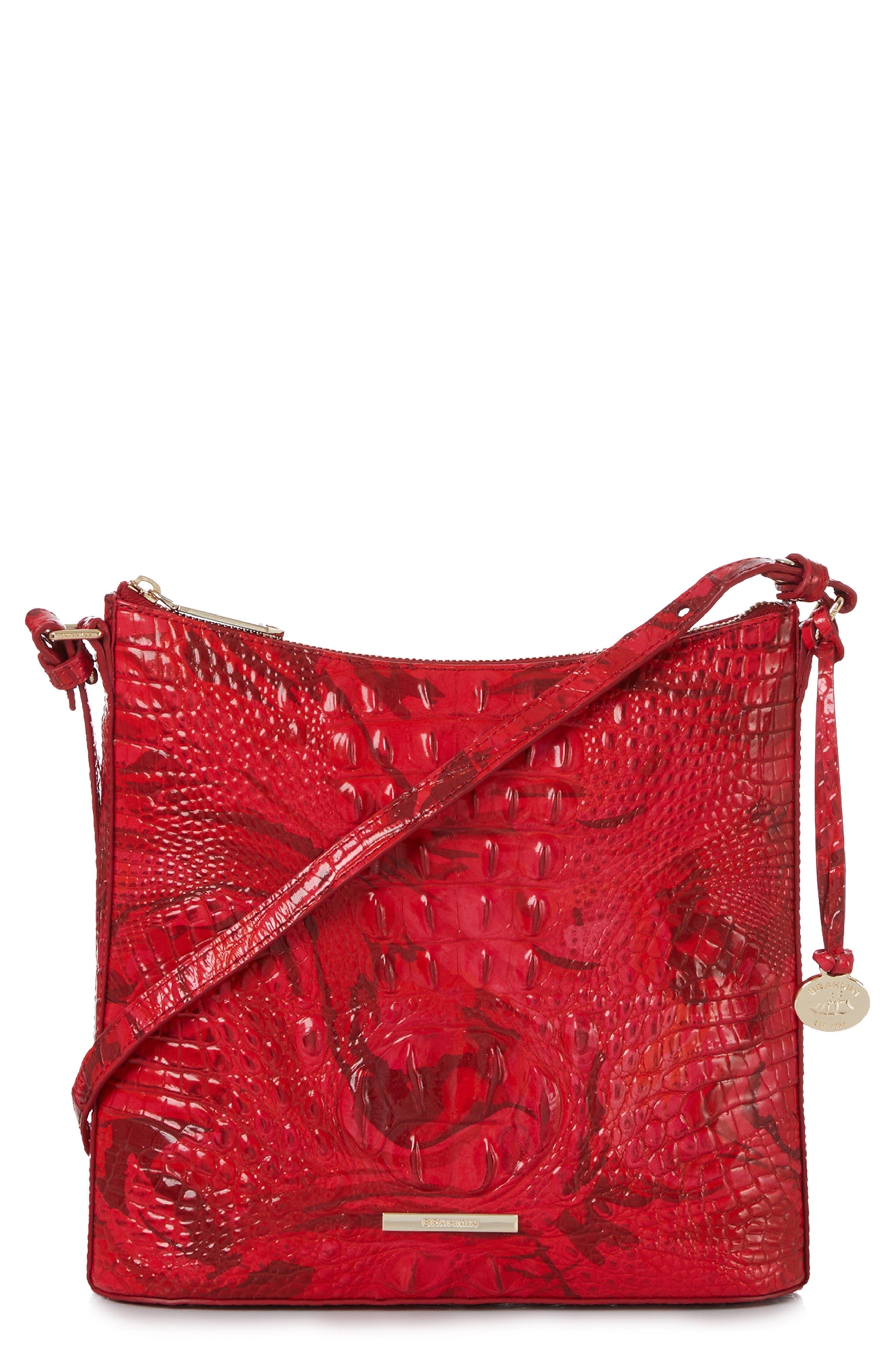 Brahmin Katie Croc Embossed Leather Crossbody Bag in Red | Lyst