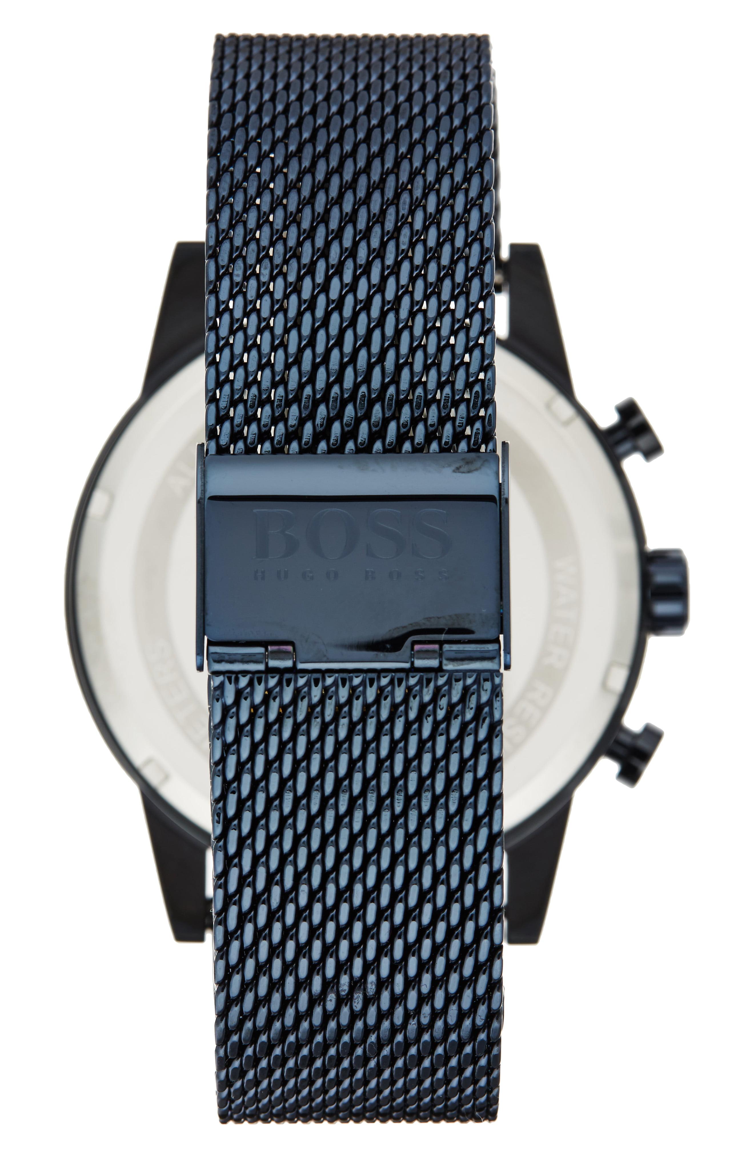 hugo boss navigator men's ion plated blue bracelet watch