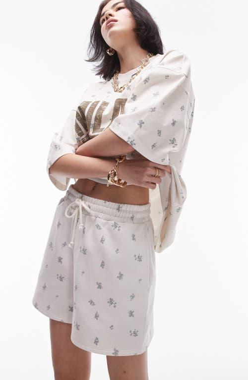 TOPSHOP Floral Stretch Cotton Drawstring Shorts in White Lyst
