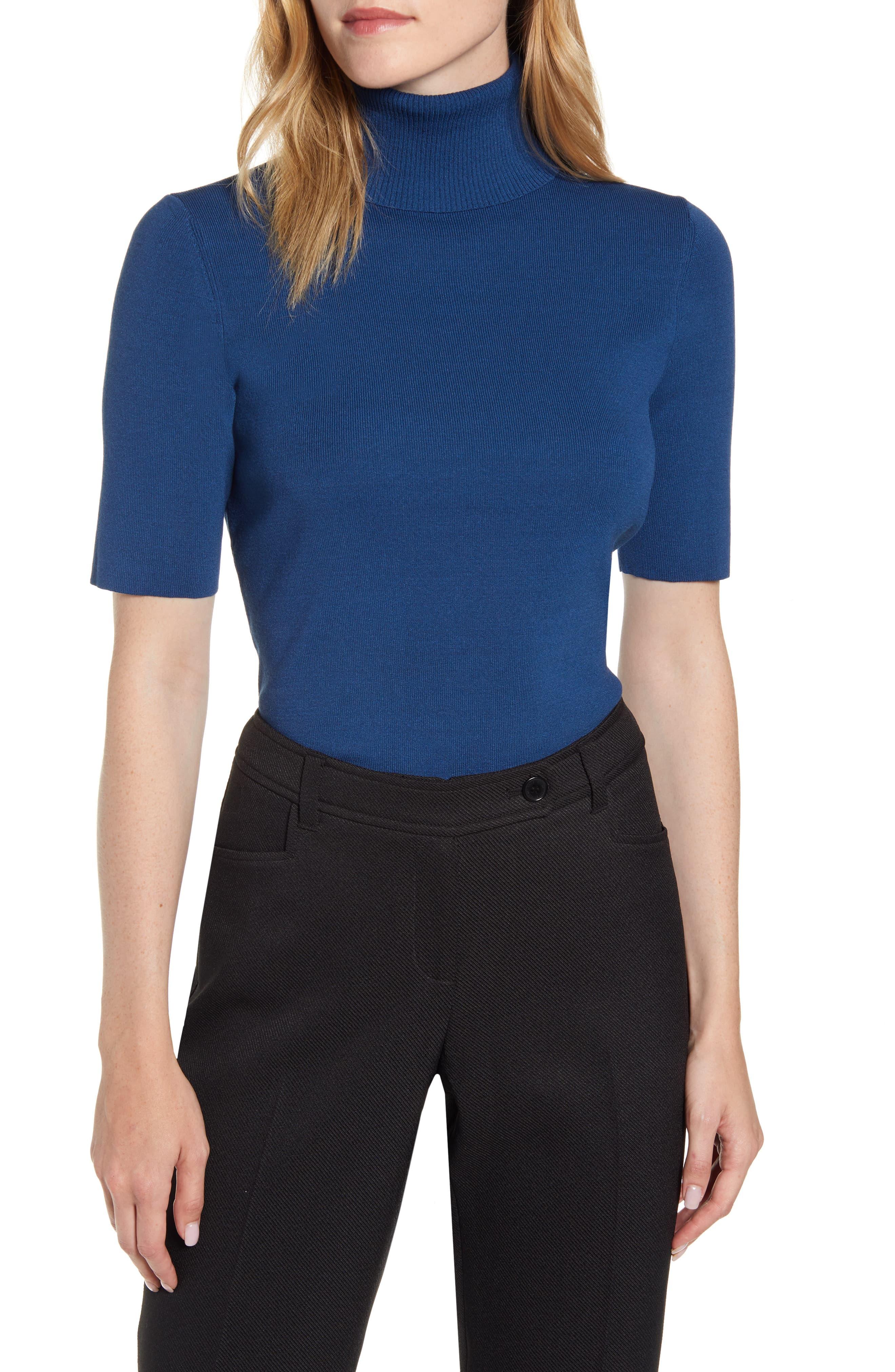 Anne Klein Short Sleeve Turtleneck Sweater in Blue Lyst